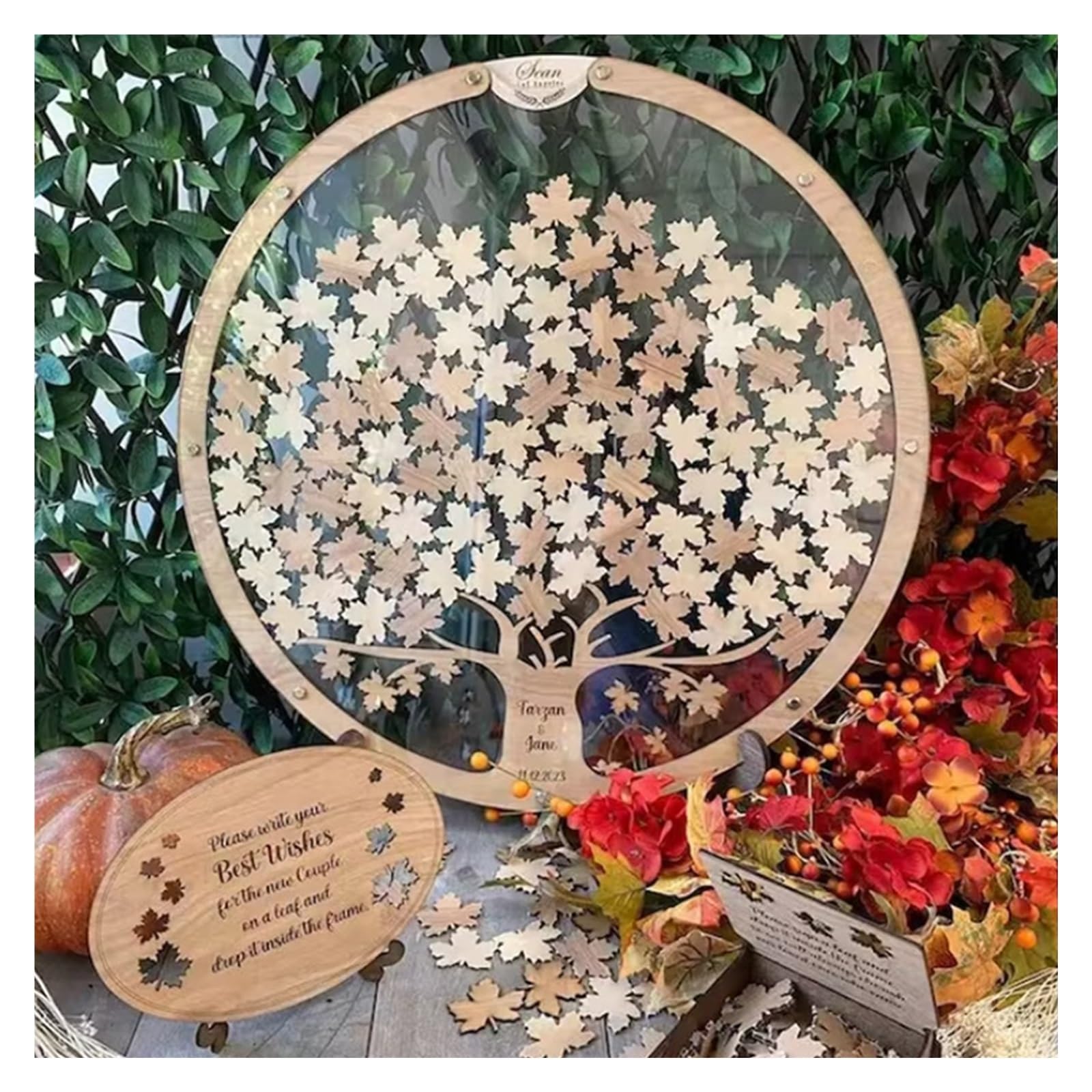 Scatola Porta Buste Matrimonio Scatole for ospiti in legno con 60/80 pezzi di foglie d'acero Scatola for messaggi di auguri Souvenir fai da te Ornamenti Decorazioni for ricevimenti di nozze(60 pieces)