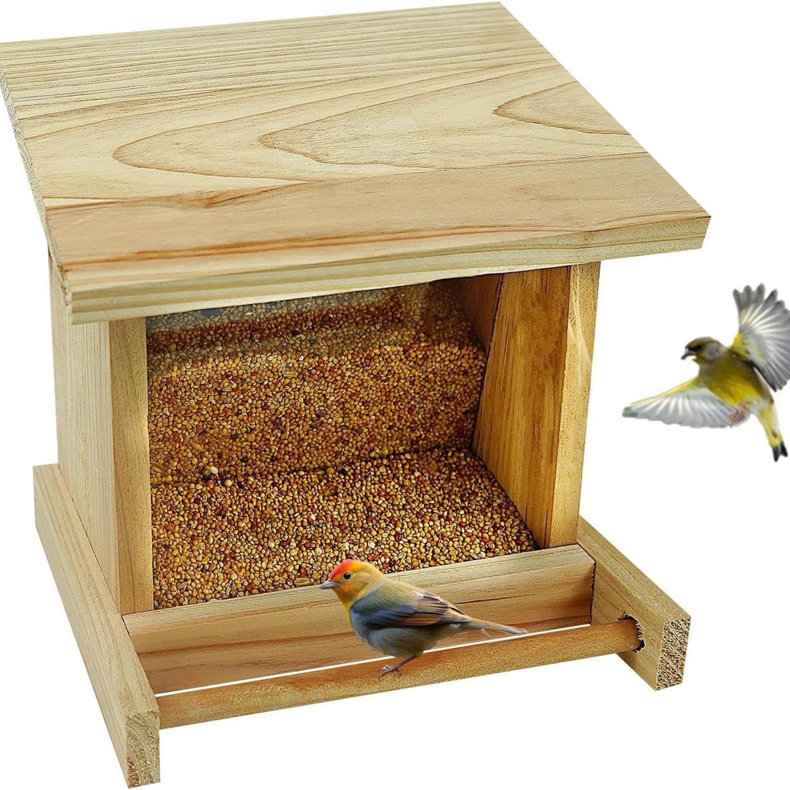Milageto Vogelhäuschen aus Holz zum Aufhängen im Freien, Futterstation für Vögel, Futterbehälter für Vögel für kleine Vögel, Papageien
