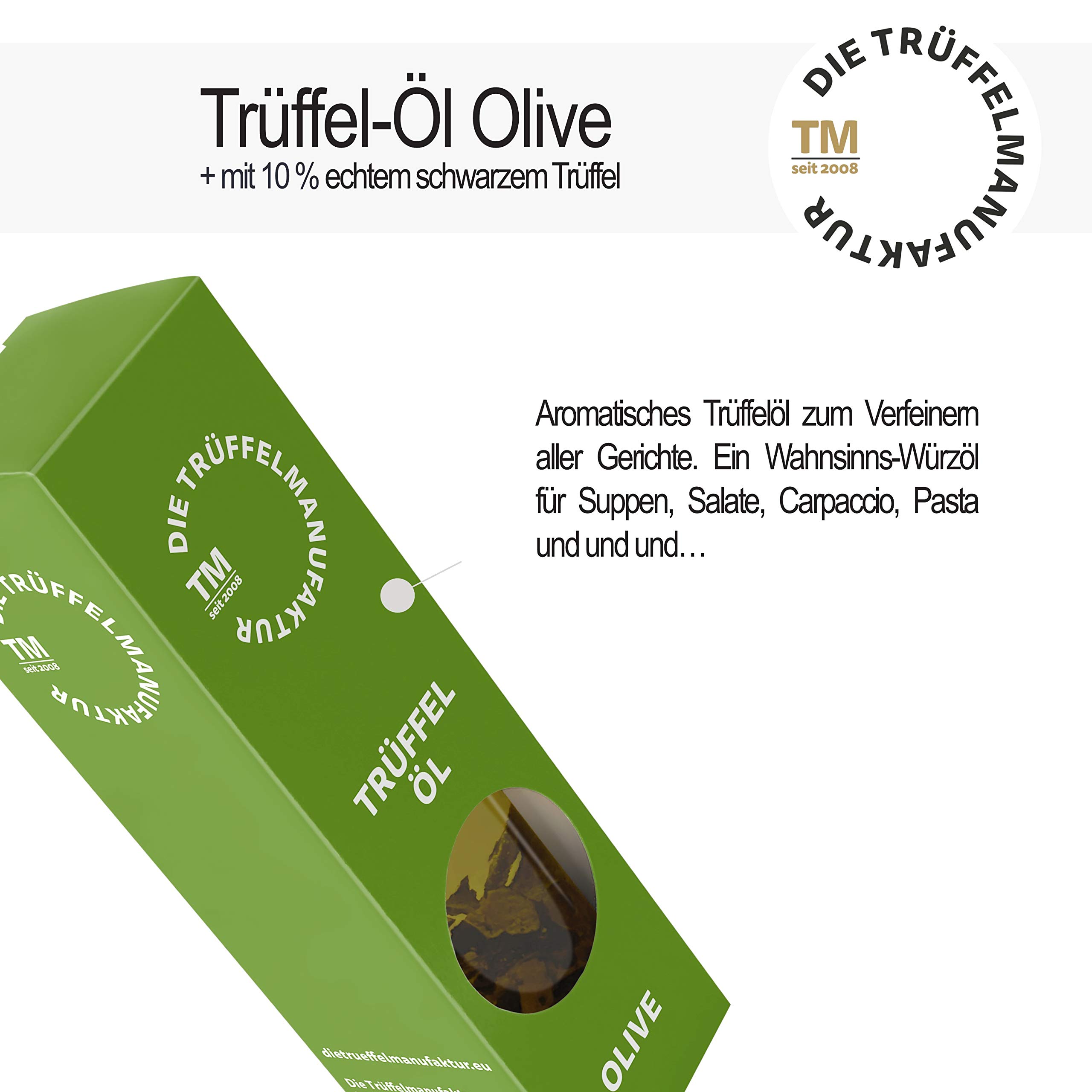 Die Trüffelmanufaktur - “Chefkoch” Trüffel 3er Feinkost Geschenkset - Die Grundausstattung für Trüffelliebhaber - Je 1 Stück: Trüffelperle 60g, Trüffelöl “Olive” 90ml, Trüffel-Carpaccio 30g