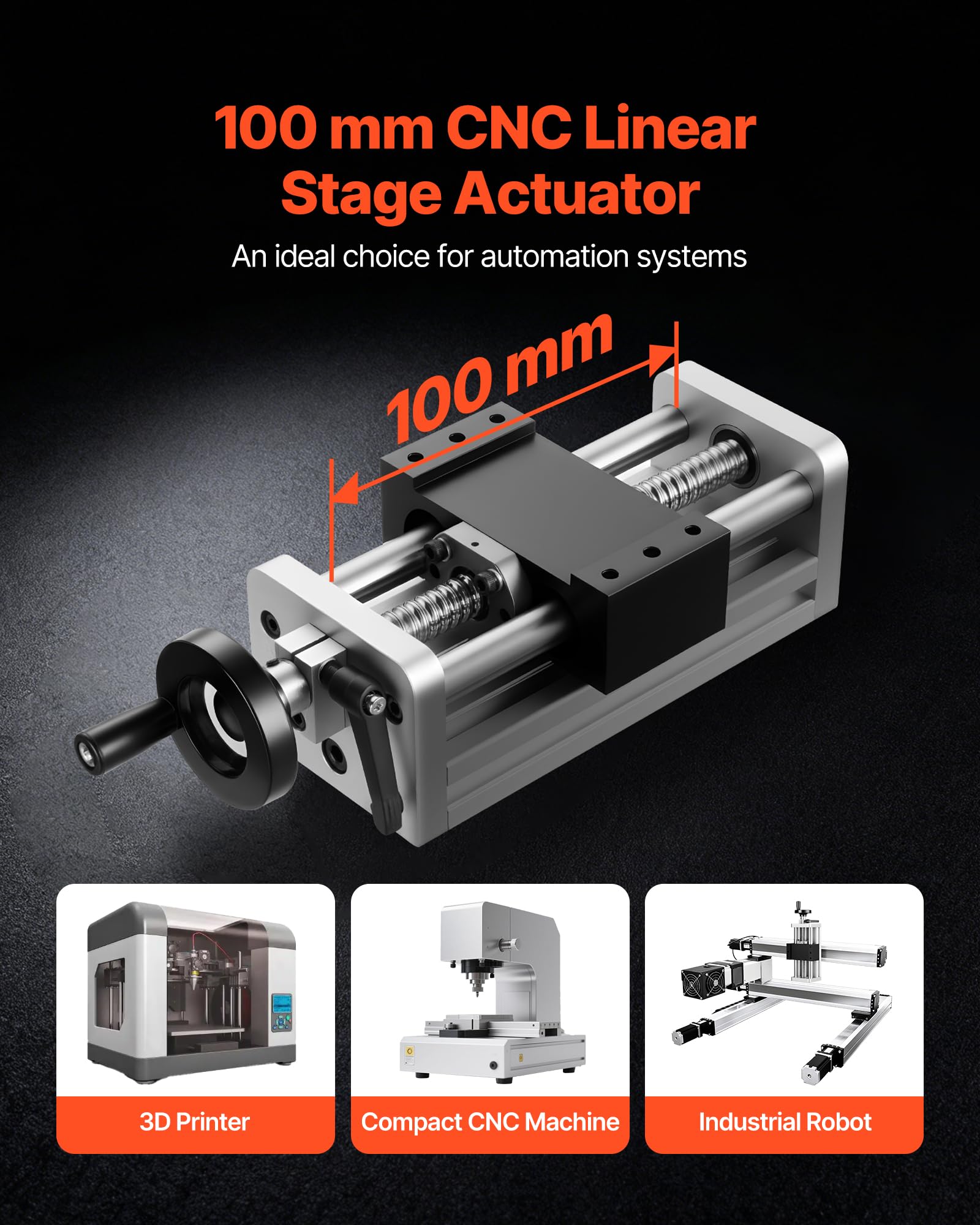VEVOR Linearantrieb, 100 mm Hub, Kugelgewindetrieb, CNC-Linearführungsschiene, Doppelachse, C7-Hochpräzision, Gleitblock mit Kugellager, manuelles Handrad, für CNC-Fräsmaschinen-XYZ-Achse
