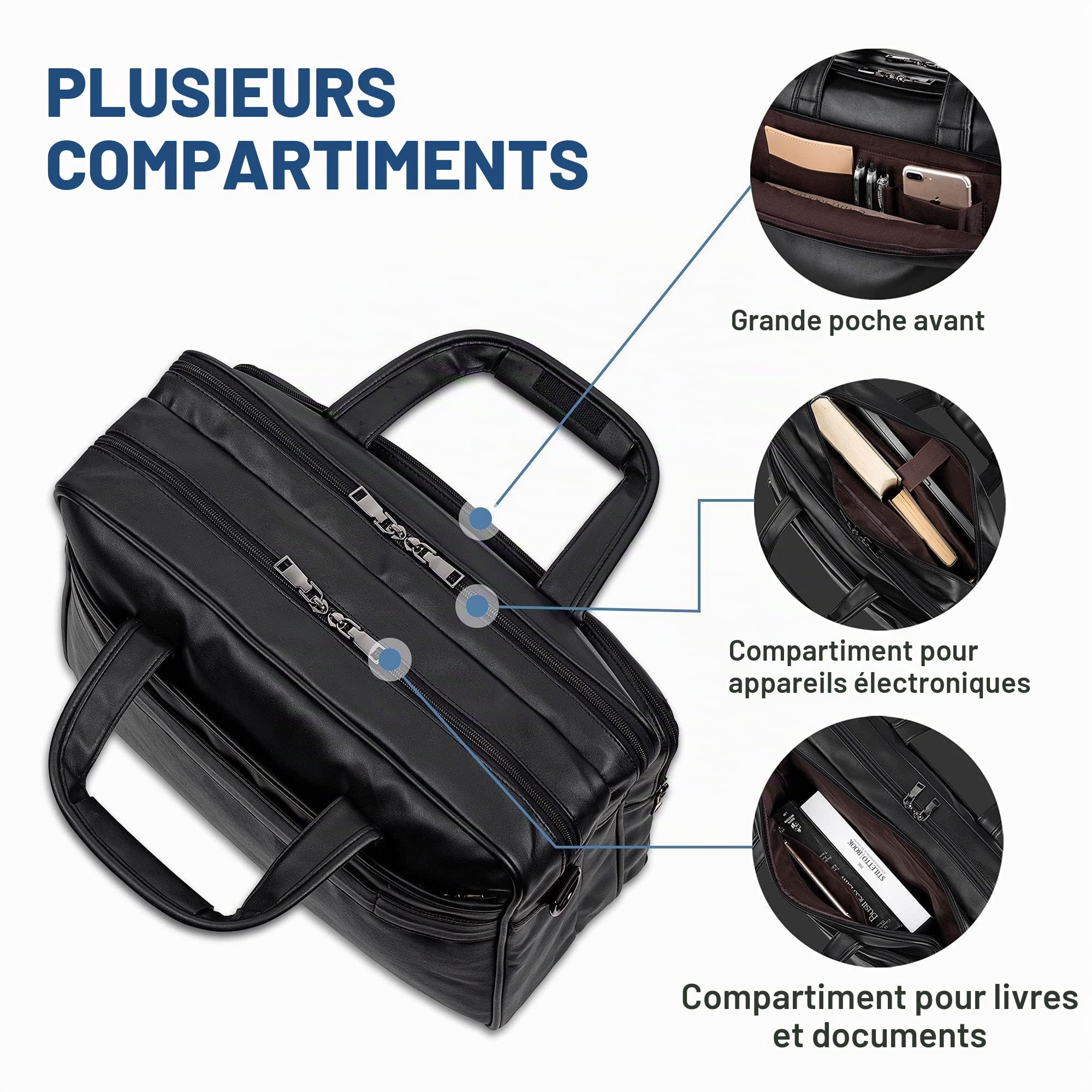 seyfocnia Sac pour ordinateur portable en cuir, pour hommes 15,6 pouces 17,3 pouces, messager, sacoche d'affaires, sac à main, sac à bandoulière