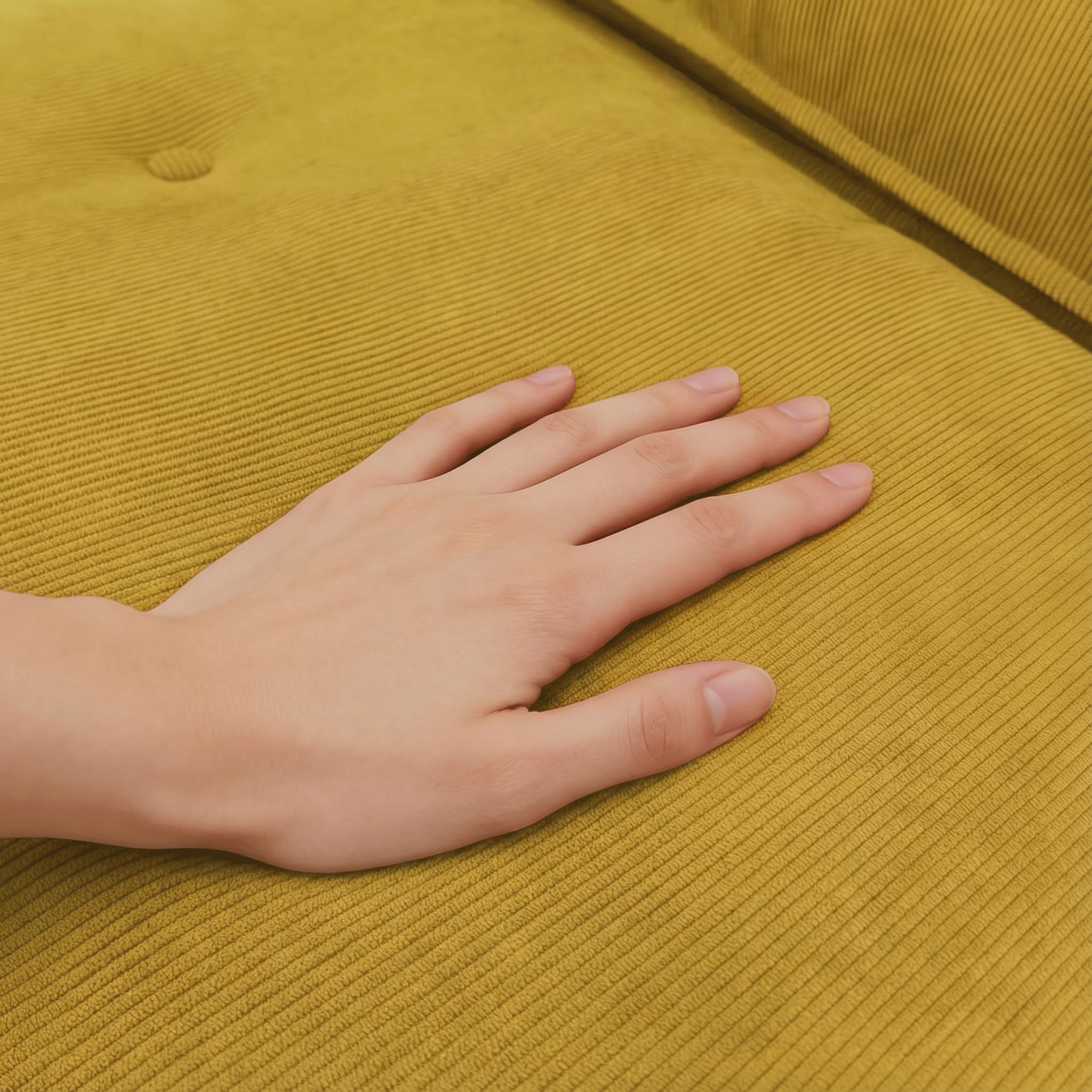 Fabulcozy Poltrona Letto 4-in-1, Schienale Regolabile 5 Posizioni in Velluto a Coste, Struttura in Ferro, Maniglia e Cinghie, Poltrona Multiuso per Soggiorno, Ufficio,Giallo