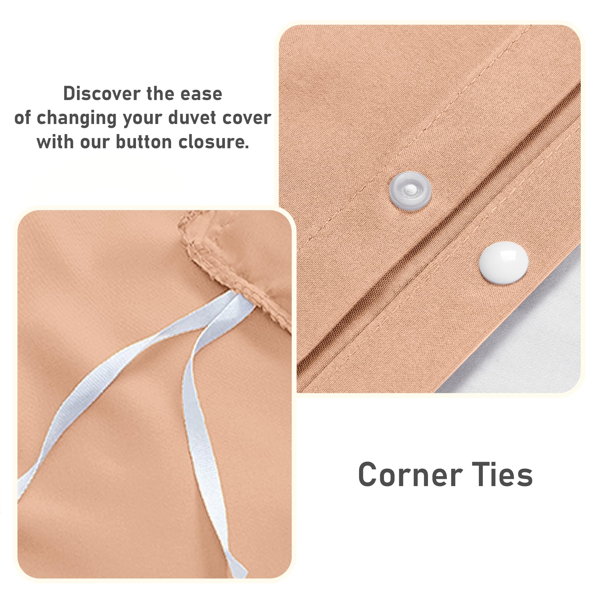 Oxford Homeware Double Duvet Set Peach Brushed Microfiber 4 Piece Double Bedding Set including Fitted Sheet and Pillowcases Soft Breathable Duvet Cover Sets - Image 4