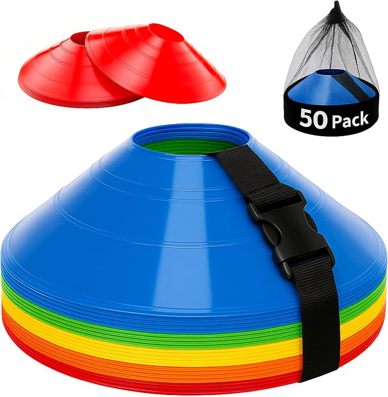 Soccer Training Cones Set, 75/50/25 Pack with Strap Holder & Carry Bag | Pro-Grade Durable Agility Soccer Cones, Ideal for Sports Training, Football, Soccer, Basketball