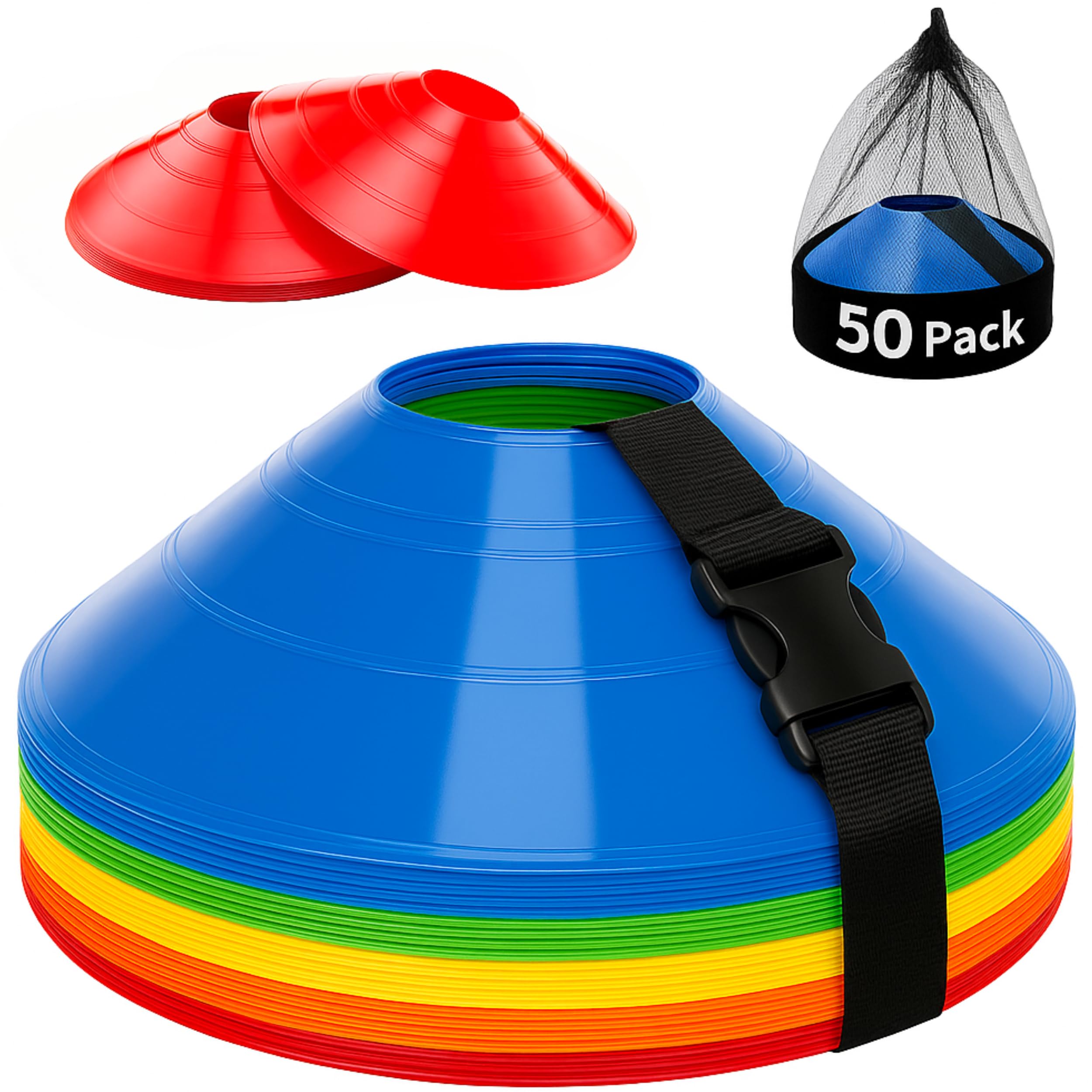 75/50/25 Pack, Pro-Grade Soccer Training Cones Set, Durable Agility Soccer Cones with Carry Bag & Strap Holder Ideal for Sports Training, Football, Soccer, Basketball- Trusted by Coaches & Athletes