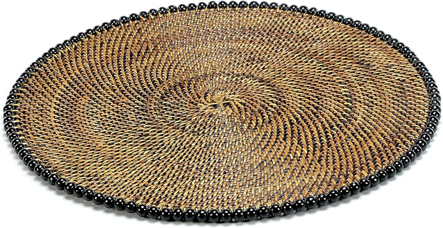 Calaisio Round, Rattan Placemat with Black Beads-Set of 4