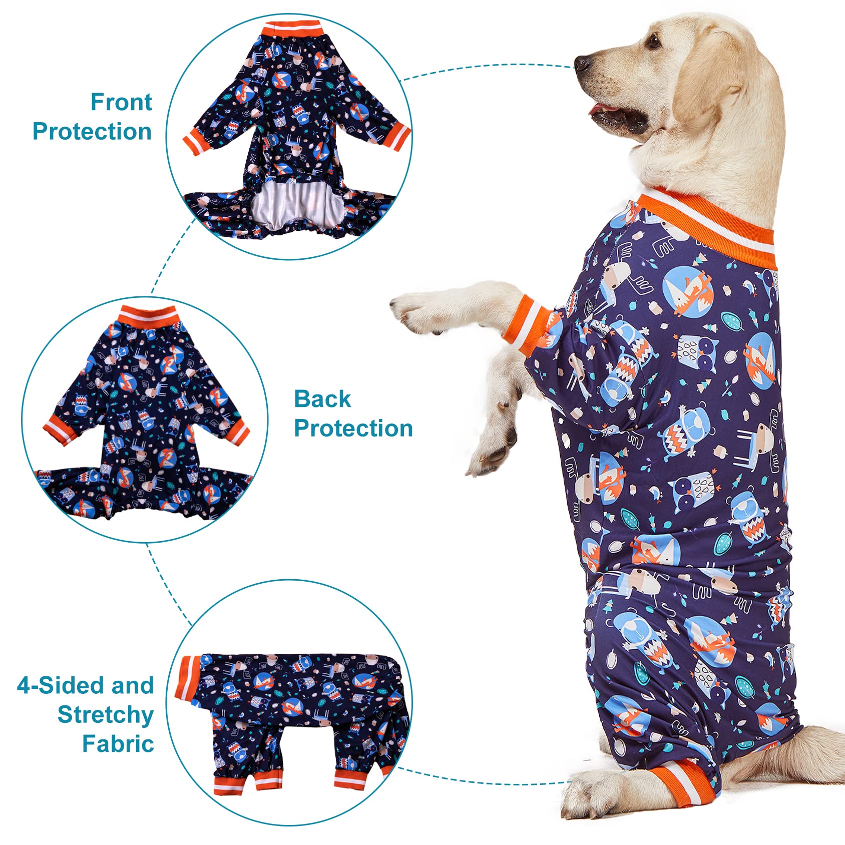 LovinPet Pet Clothes For Large Dogs: Nighthawk& Red Fox Steel Gray Print, Lightweight Stretchy Knit Pullover Pet Pajamas - Image 3