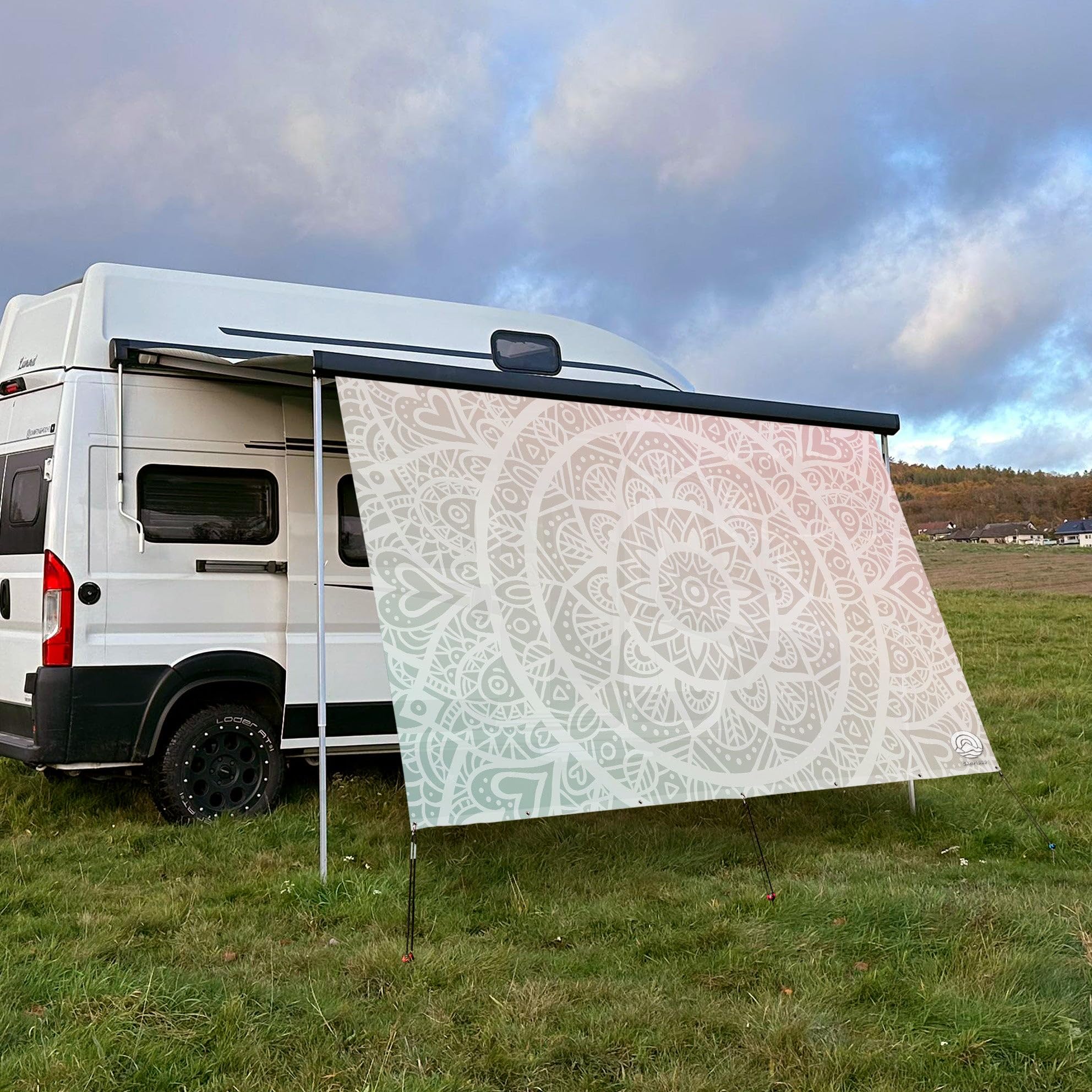 Textil Sonnensegel Mandala Harmonie | Höhe 200cm | hochwertiger Fotodruck inkl. Keder-Befestigung | Markisen-Vorderwand - Länge/Keder: 400cm / 5 mm Keder
