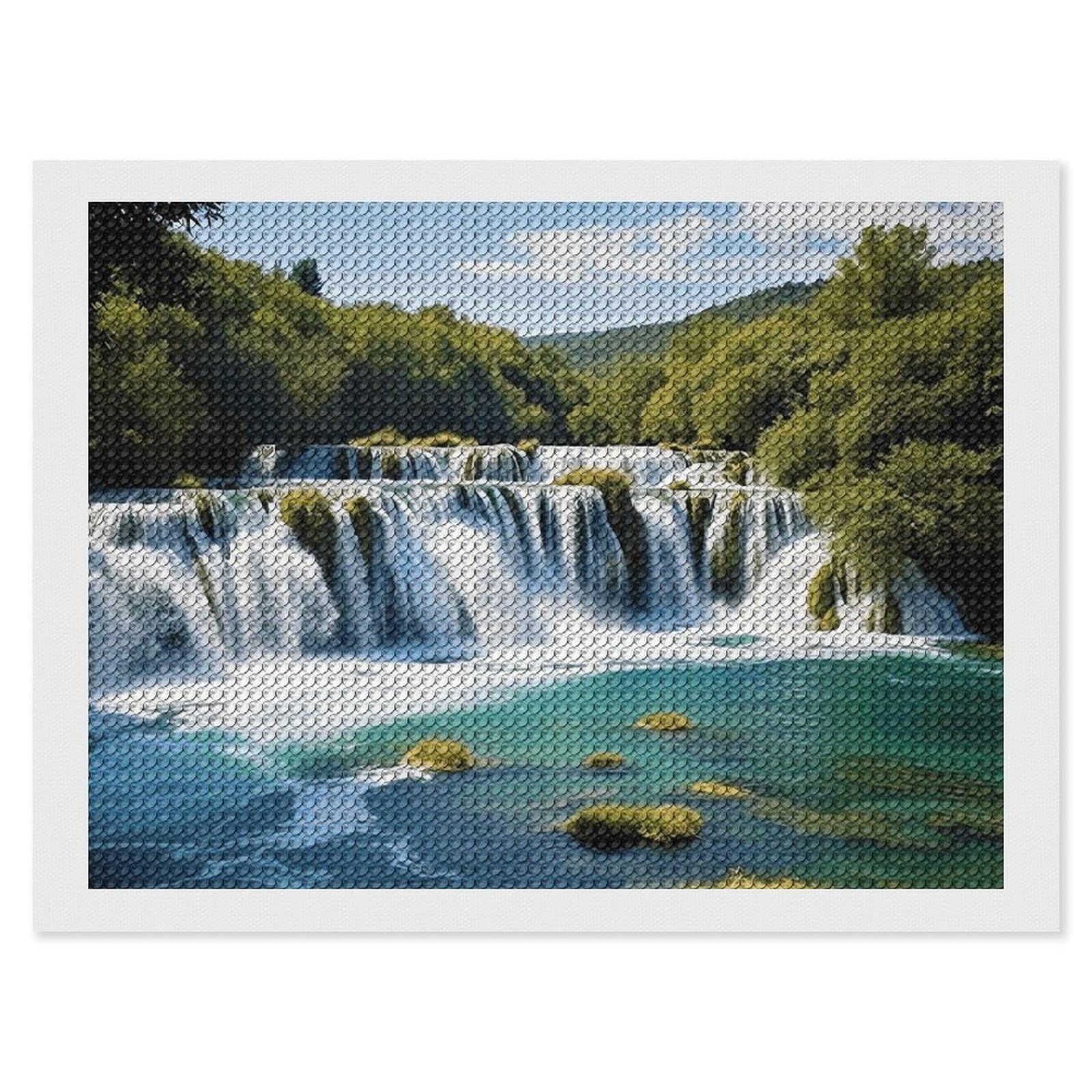Diamond Painting Kits for Adults - DIY Diamond Art Kits for Beginners - Full 5D Paint Drill Diamond Dots Paintings- Waterfalls on Krka River Diamonds Pictures Gem Art And Craft Wall Decor 12"x16"