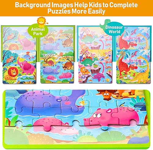 Miniatura 6 de Rompecabezas magnéticos para niños de 3 a 5 años, juego de dos libros, rompecabezas de animales de dinosaurio, libros magnéticos, juegos de viaje,