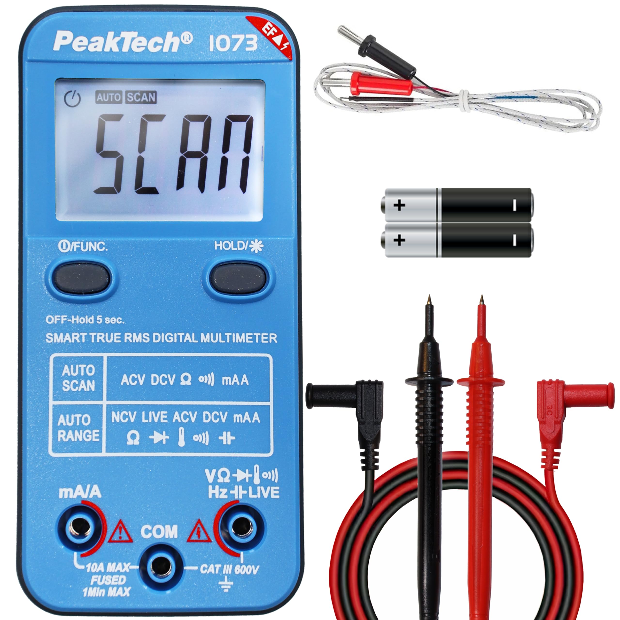 PeakTech P 1041 – Multimètre Numérique TRMS 4000 Points, Auto-ranging, Tension/Courant/Résistance/Capacité/Continuité, CAT III 600V, Boîtier Robuste
