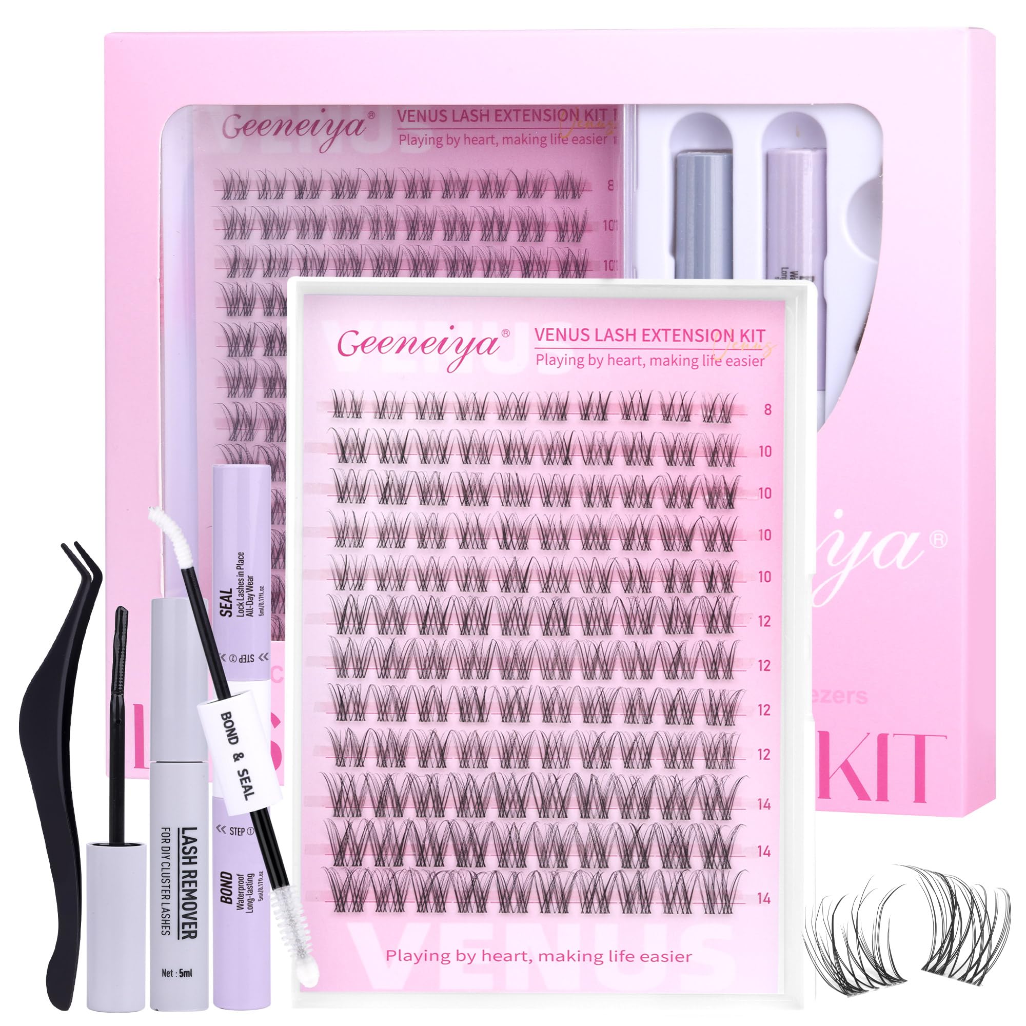 Geeneiya Venus Lashes Clusters Kit DIY Lash Extension 8-14MM Invisible Lash Clusters Soft Band Cluster Eyelash Extensions Kit