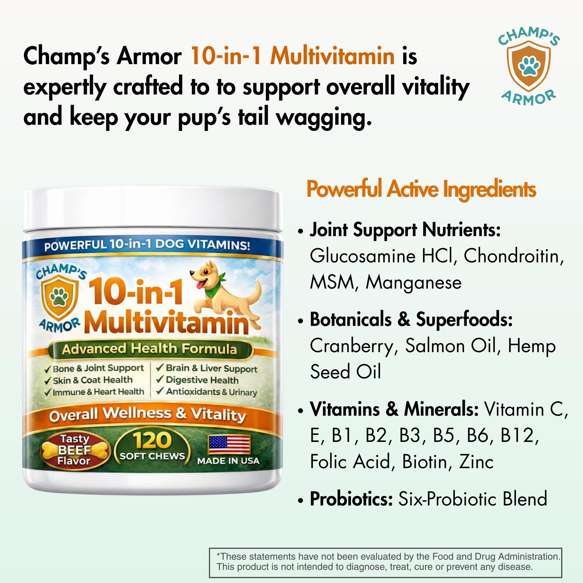 Dog Multivitamin 10-in-1 with Glucosamine - Hip Joint Support, Skin & Coat, Digestive Health, Immune Boost - Salmon Oil, Probiotics, MSM - All Natural Daily Chews for Dogs All Breeds - 120 Count — Amazon image 3