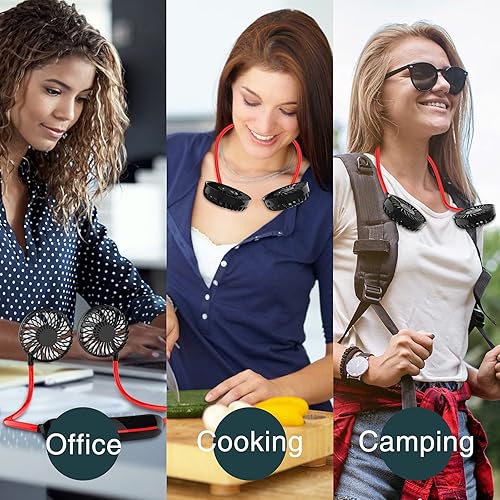 Miniatura 2 de (2021 actualizado) Ventilador de cuello portátil manos libres, mini ventilador personal USB recargable, funciona con 3 niveles de flujo de aire, 7