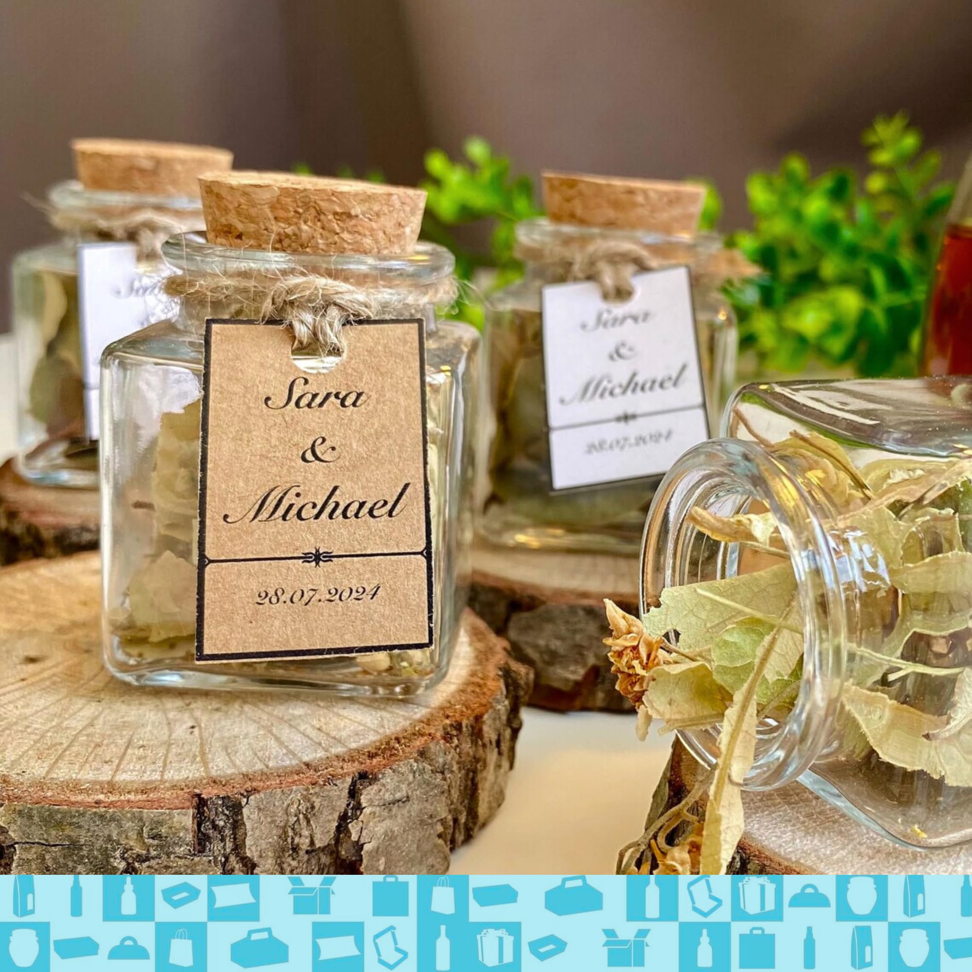 Espirito Rebelde 20 Pots en Verre Carrés pour Épices 40ml avec Bouchon en Liège + 20 Boîtes Kraft | Bocaux Rangement Cuisine | Épices, Confiture, Yaourt