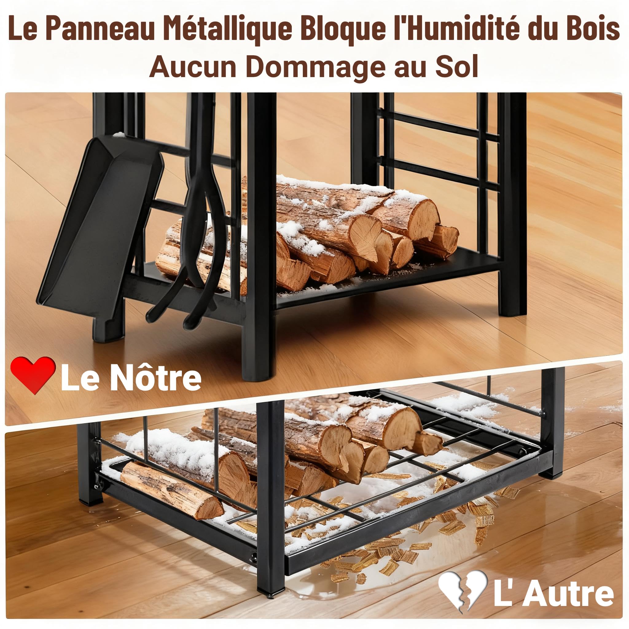 Amagabeli Porte Bûches de Cheminée 74 x 40 x 30cm Rack de Stockage