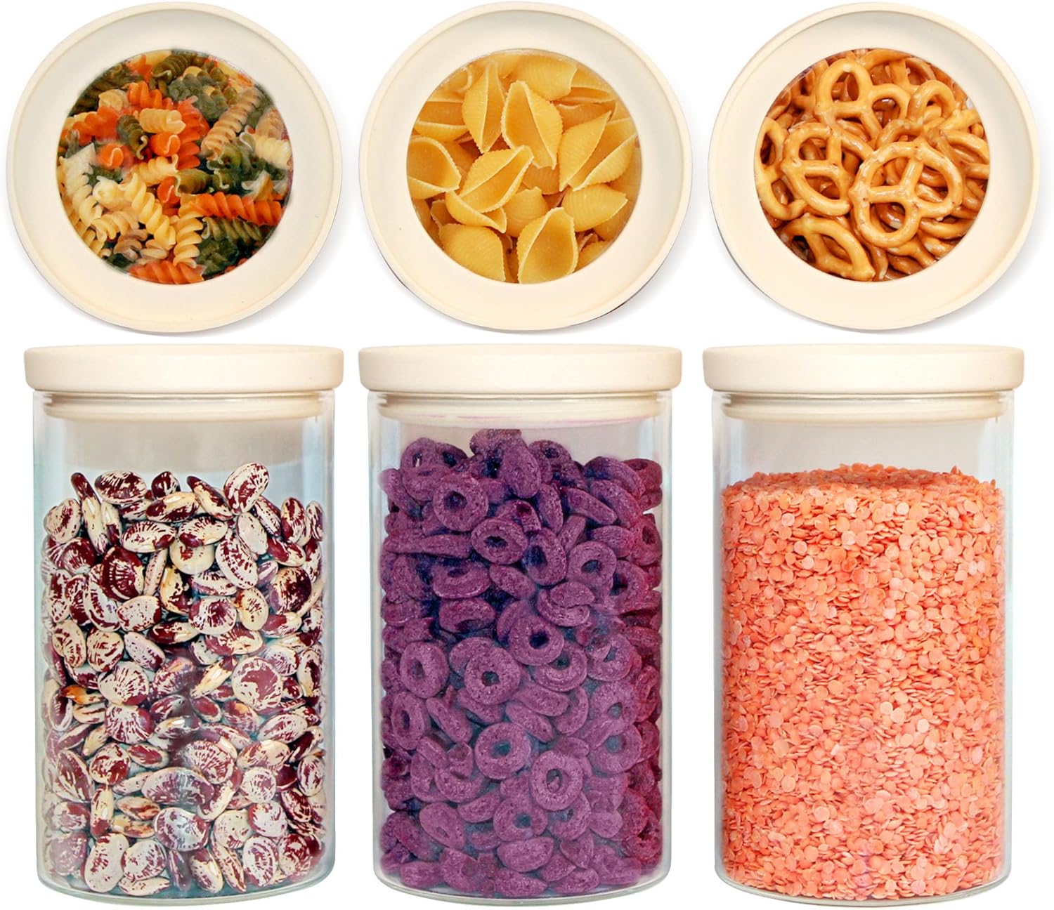 Set of 6 Airtight 26oz Glass Food Storage Jars for Kitchen Organization