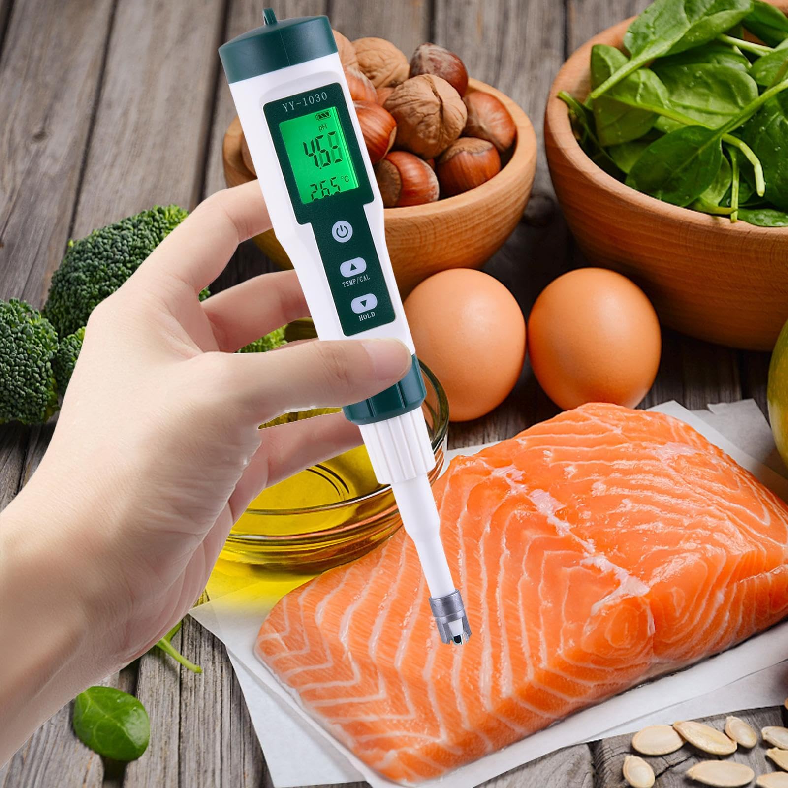 Tester di PH Alimentare: Strumento di Misurazione Intelligente | Penna A Elettrodo Impermeabile, Sensore Manuale con Taratura Rapida | Attrezzatura Compatta per La Fermentazione in Ce