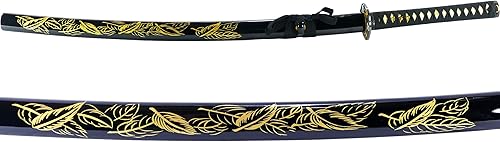 Miniatura 8 de Makoto Espada katana samurái negra afilada de 41 pulgadas, pintada a mano, vaina negra de alto brillo