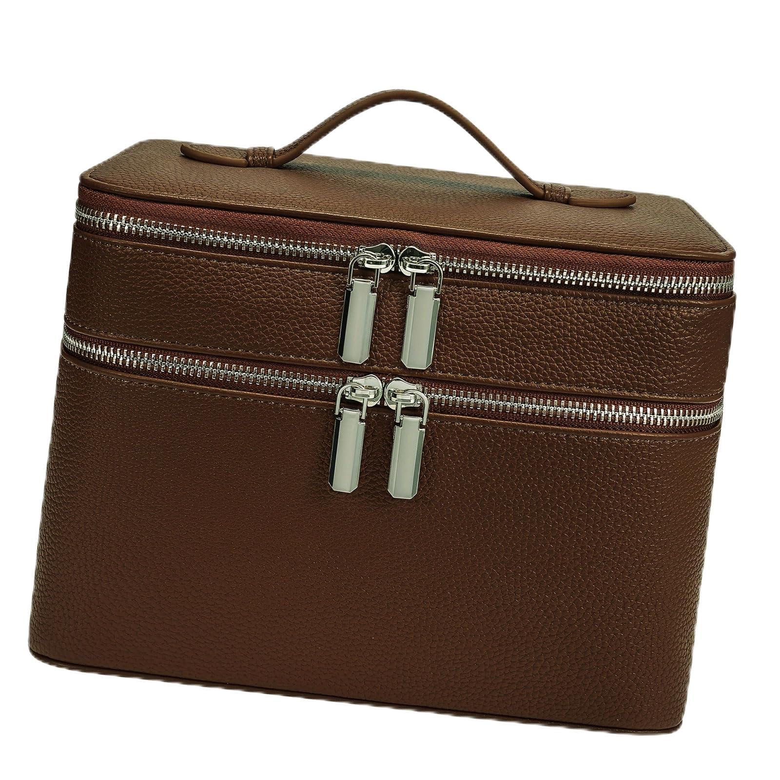 Doppelschichtige Kosmetiktasche mit großer Kapazität, PU Leder, wasserdicht, leicht, ideal für Reisen und den täglichen Gebrauch, Make up Planer für den täglichen Gebrauch