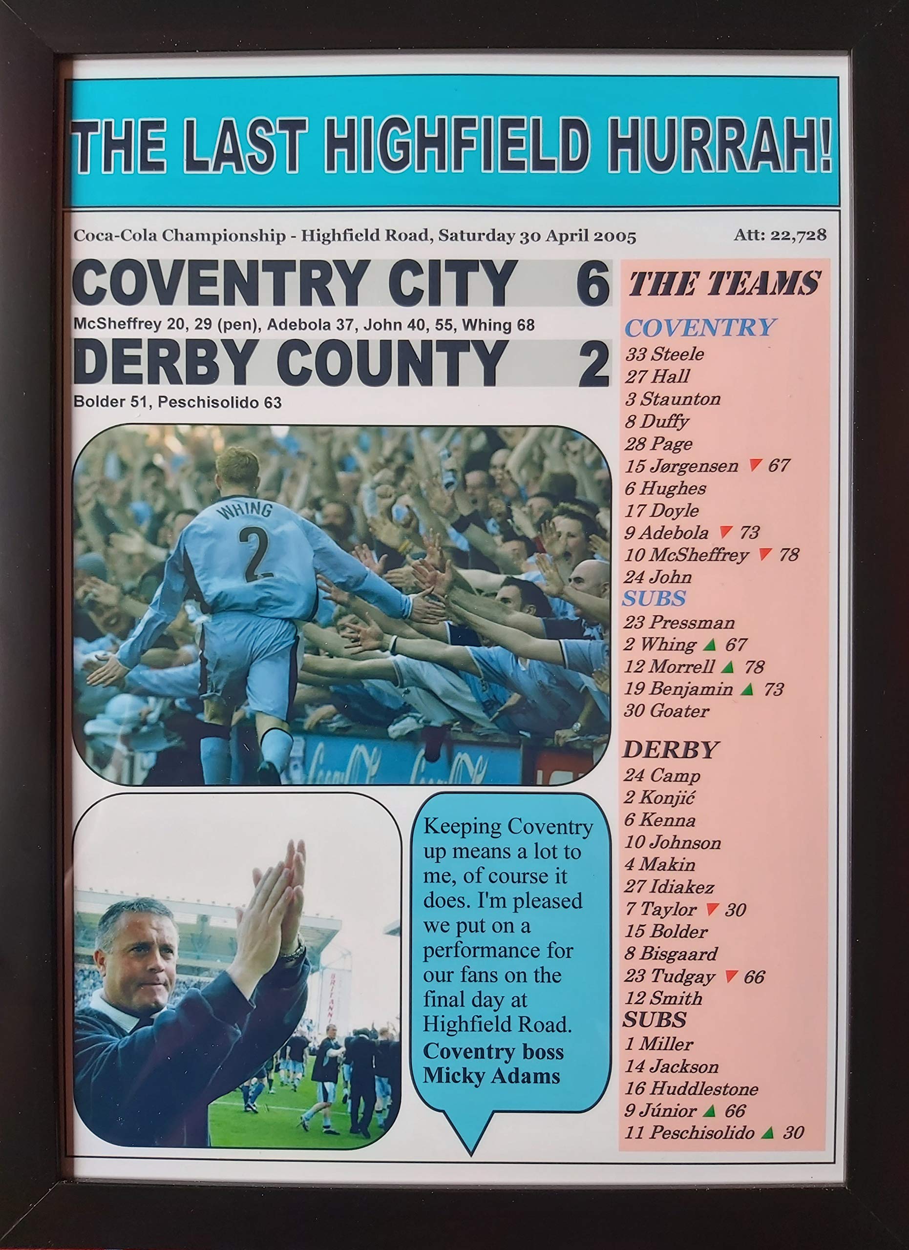 Sports Prints Uk Black Coventry City 6 Derby County 2-2005 - Framed Print