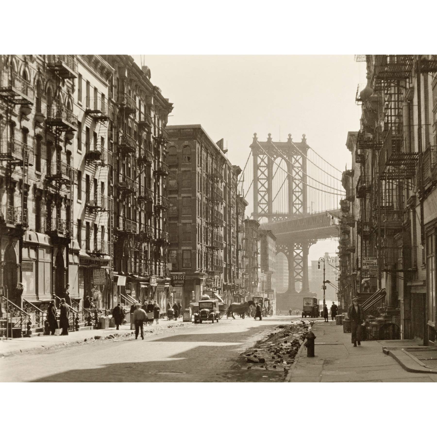 New York Pike Street Manhattan Bridge Photo Premium Wall Art Canvas Print 18X24 Inch