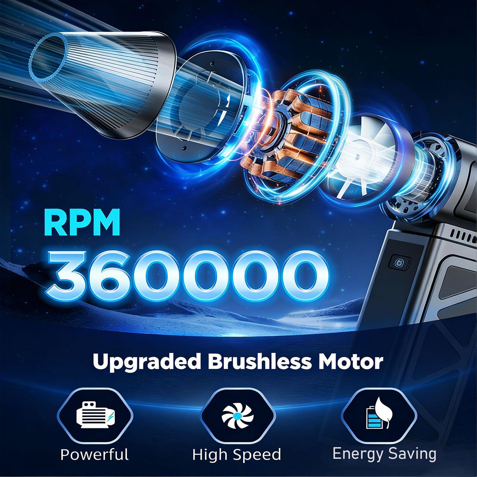 Souffleur Air Comprimé 360 000 tr/min, souffleur sans fil ultra-puissant, ventilateur à jet multifonction, rechargeable par USB, 3 vitesses réglables, pour PC, clavier, extérieur, maison et voiture