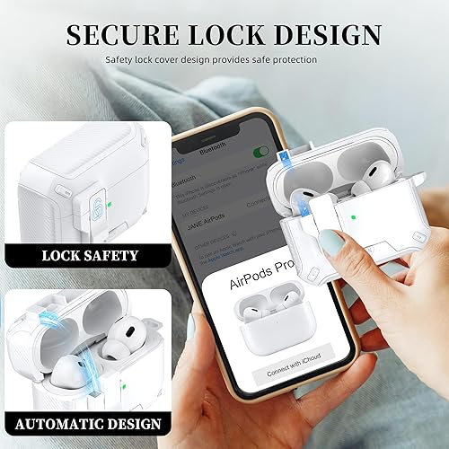 Miniatura 5 de Funda para AirPods Pro de 21 generación, compatible con Magsafe, bloqueo automático magnético, puerto de carga a prueba de polvo y diseño de soporte
