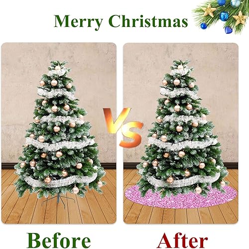 Miniatura 34 de Falda de árbol de Navidad, falda de árbol de lentejuelas rosadas, falda de árbol de terciopelo de 36 pulgadas de diámetro, faldas redondas de árbol