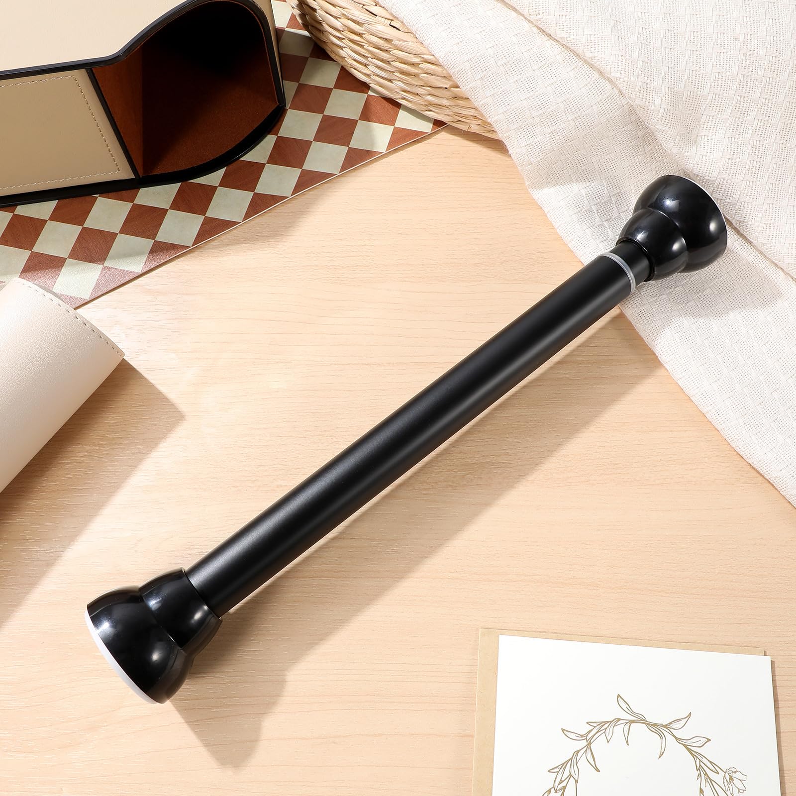 Barra Telescópica Ajustable 30-45cm sin Taladrar Acero Inoxidable Negro, Fácil de Limpiar para Cortina de Ducha y Ropa para Baño y Closet