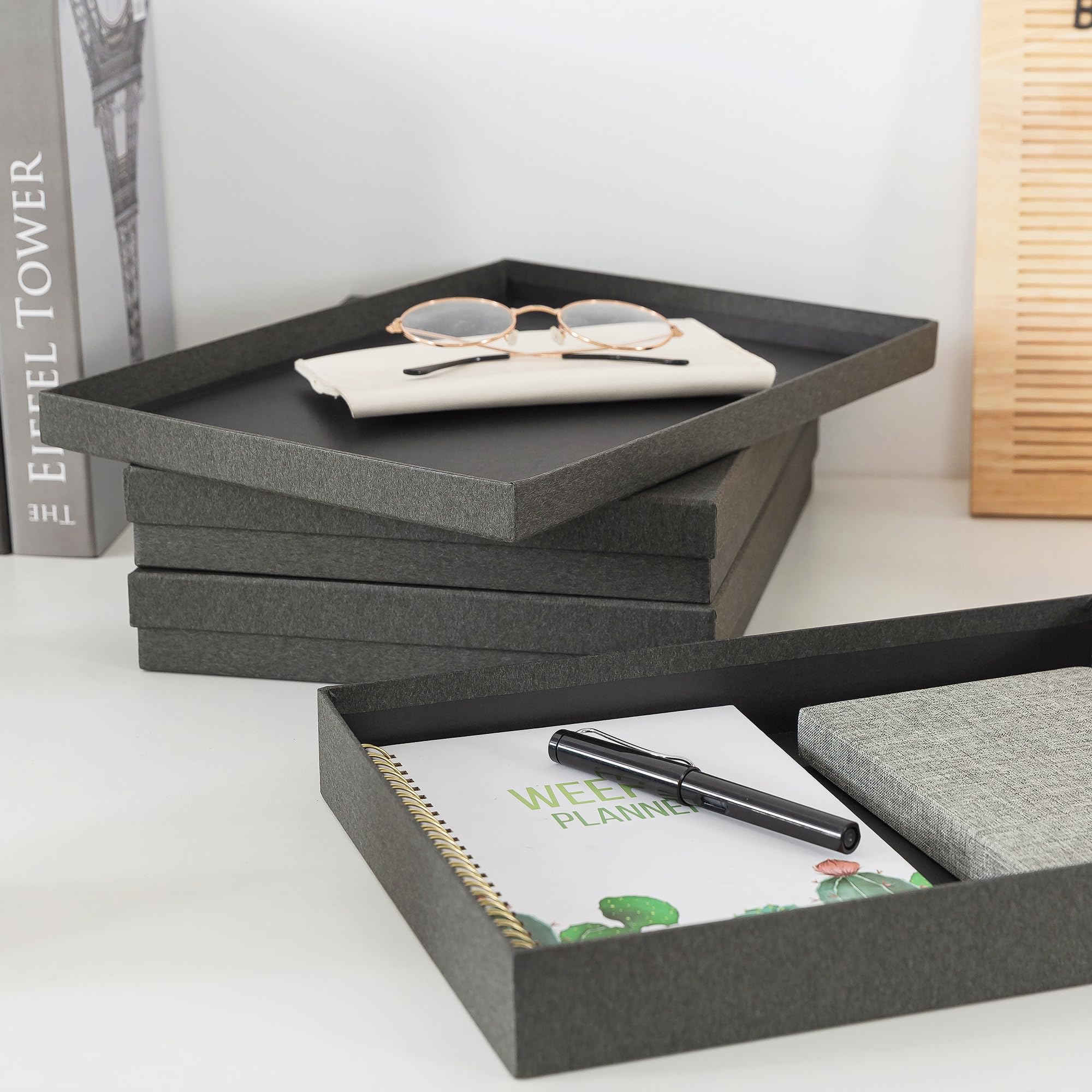 Soul & Lane Scatole portadocumenti, set di 3 (33,5 x 24,9 x 4,6 cm), organizer versatile per foto e artigianato, per casa e ufficio, impilabili, in cartone per lettere, file e cimeli, grigio ardesia