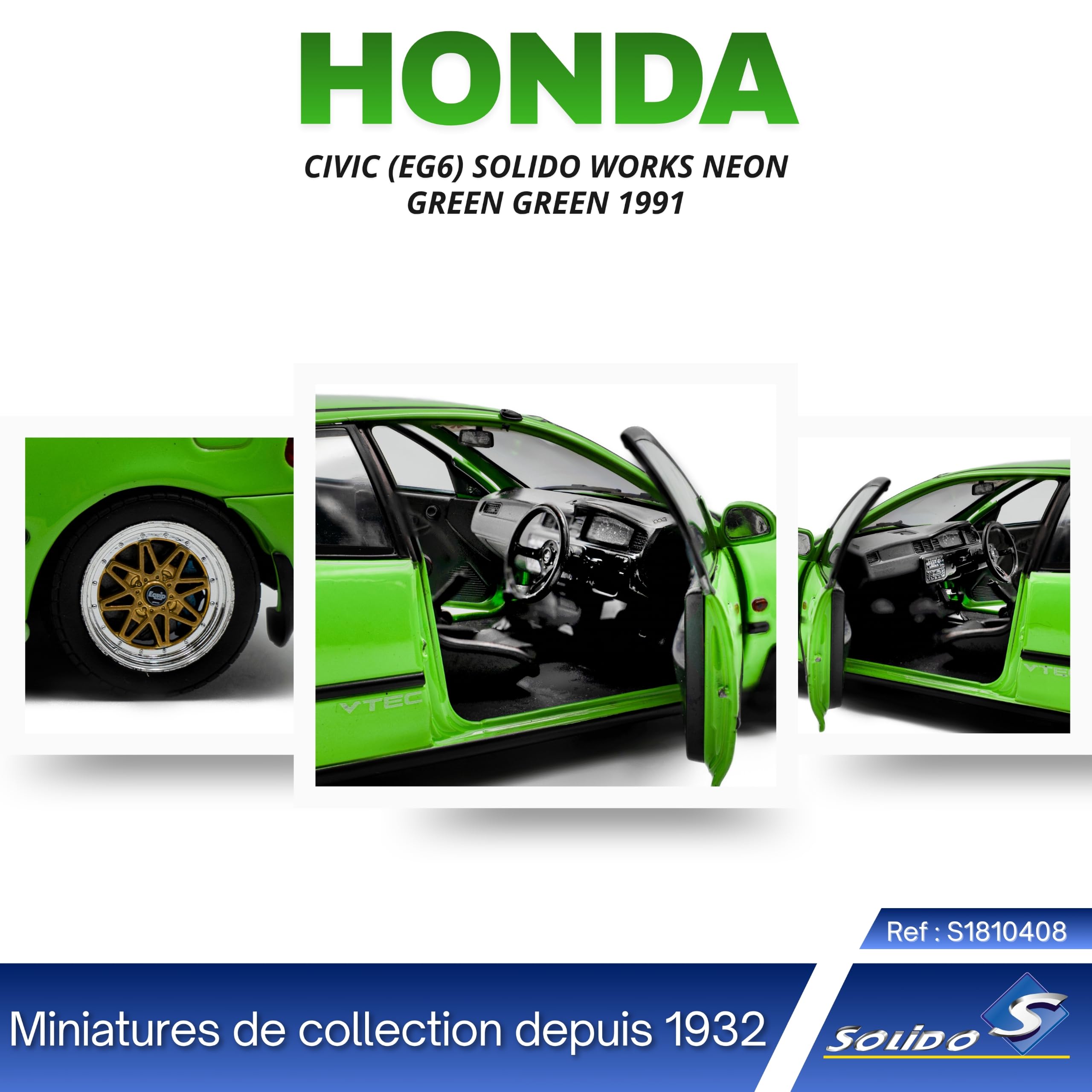 Solido Honda Civic EG Modellino auto 1:18 JDM da collezione, verde