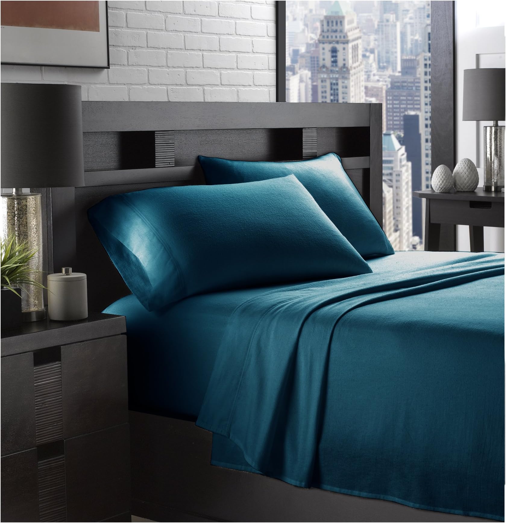 Ella Jayne Home EJHFLAN_TE_2 Full Flannel Sheets, Teal, 4 Piece