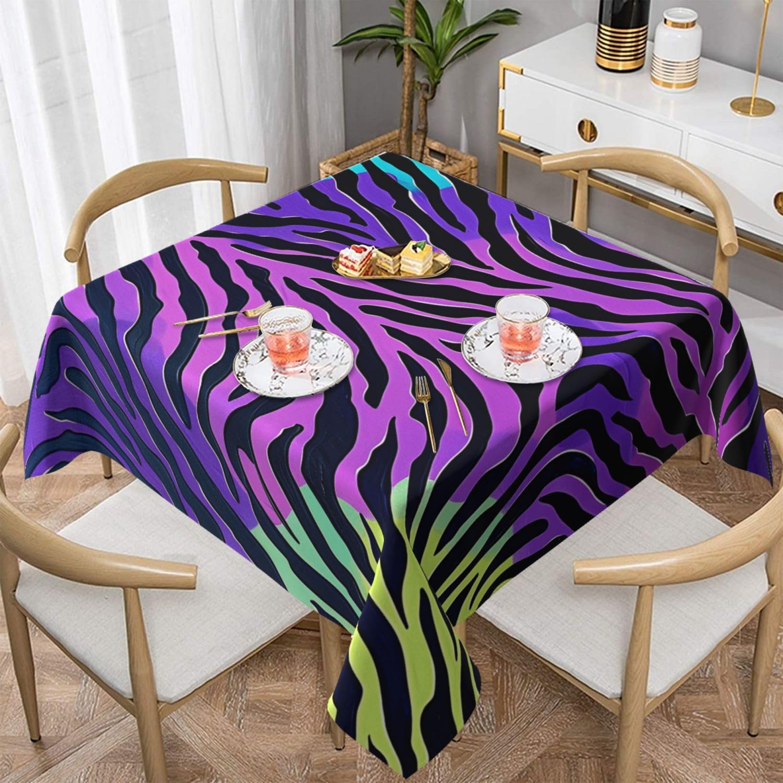 WPKJU Blue Green Camouflage Zebra Stripes Printed Square Tablecloth 60x60 inch Water Resistant Table Cover Washable Rectangle Table Cloth for Dining Tables