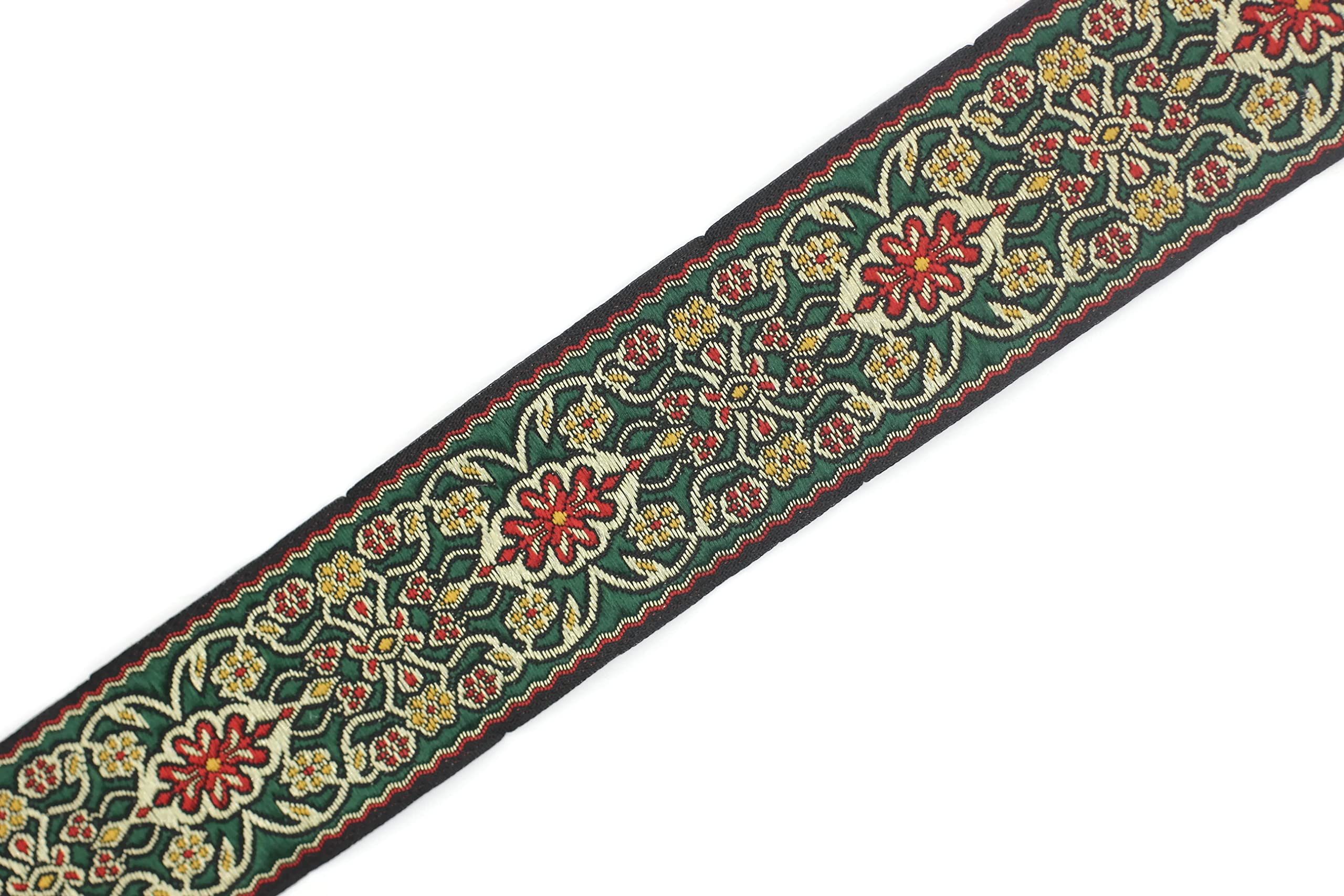 【misa】GREED＊Border Flower Jcquard Floral Jacquard Ribbon: Geometric Woven Embroidered Trim, 1 Yard
