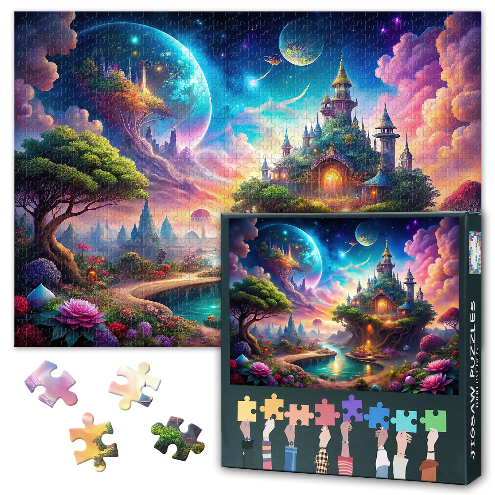 Dream Castle 1000 Piece Puzzle for Adults Fantasy Art Landscape Challenging Puzzles Suitable for Game Nights for Adults Teens Educational Toys Finished Puzzle Size: 70x50cm