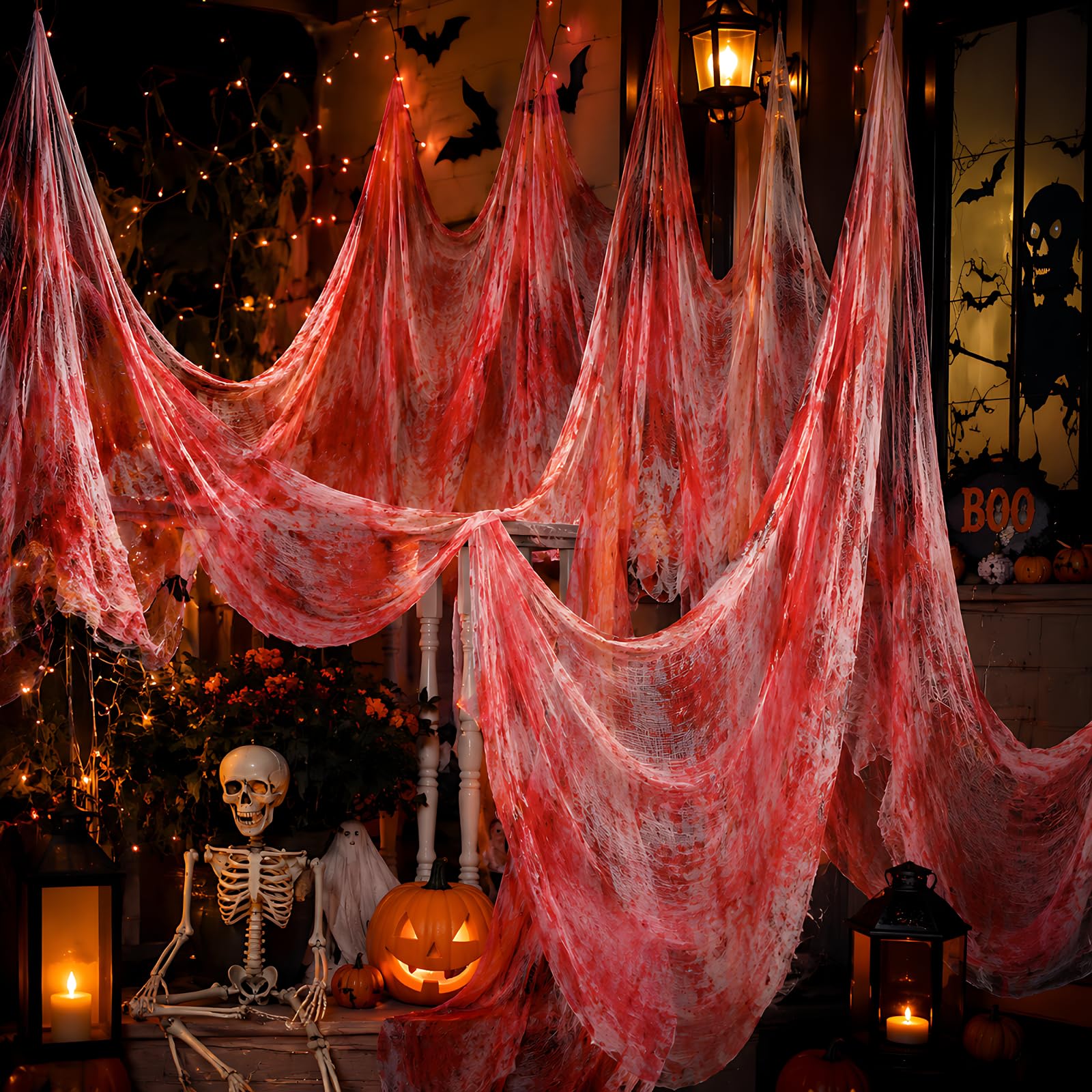 Boao 29.92 x 590.55 Inch Halloween Cheesecloth Cheese Cloth Roll for Crafts Large Bloody Cotton Muslin Gauze Fabric for Party Decorations