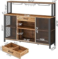 Vista 2 de Gabinete de barra de vino con cajón y luces LED, gabinete de café industrial de 55 pulgadas con estante de vino y soporte para copas de vidrio