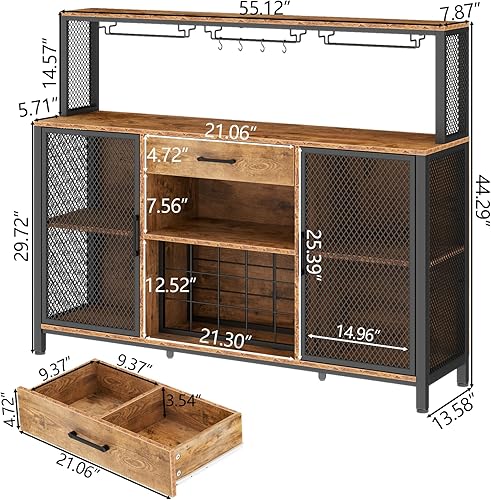 Miniatura 10 de Gabinete de bar de vino, gabinete de barra de café industrial de 55 pulgadas con estante para vino y soporte para vasos, aparador de cocina con