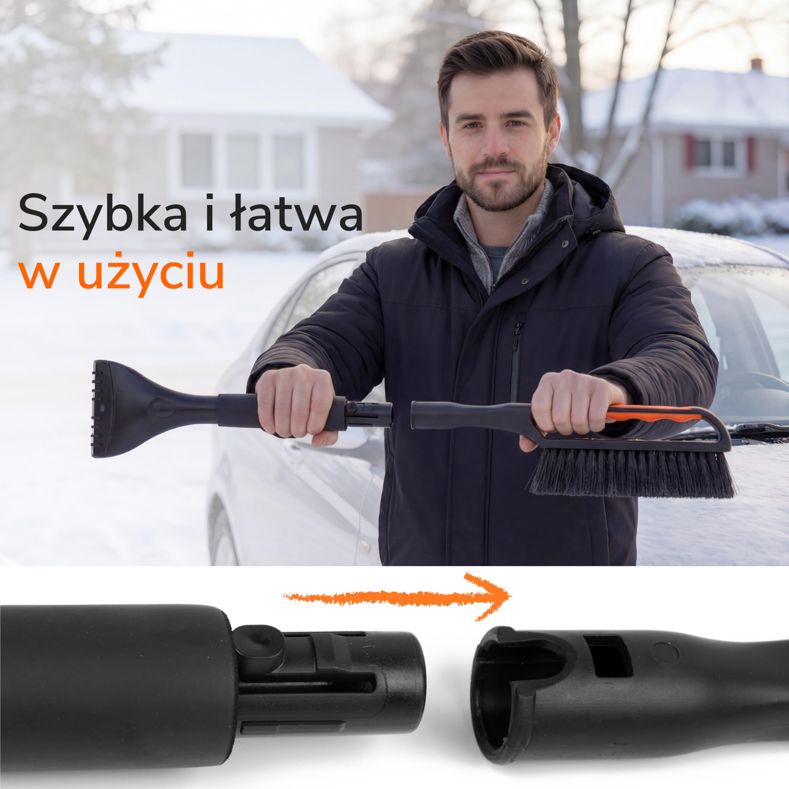 Upgrade4cars 2 x skrobaczka samochodowa z miotłą wysokiej jakości i stabilna, wysokiej jakości szczotka do śniegu chroni lakier i długa | regulowana skrobaczka do szyb w zestawie z ergonomicznym