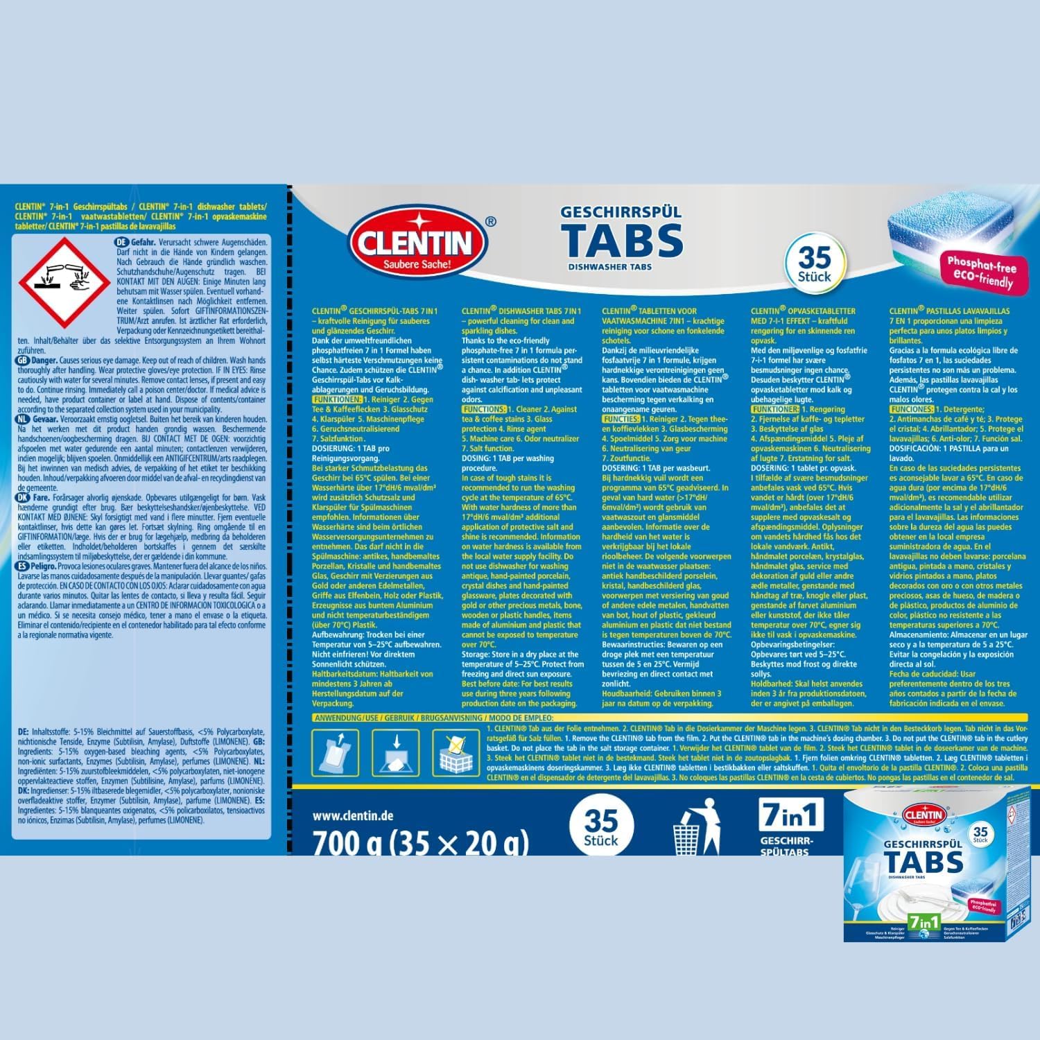 Geschirrspültabs 12 x (35 Stk á 20g) Spülmaschinentabs kompakte Reinigungsmittel 7in1 Multi Power