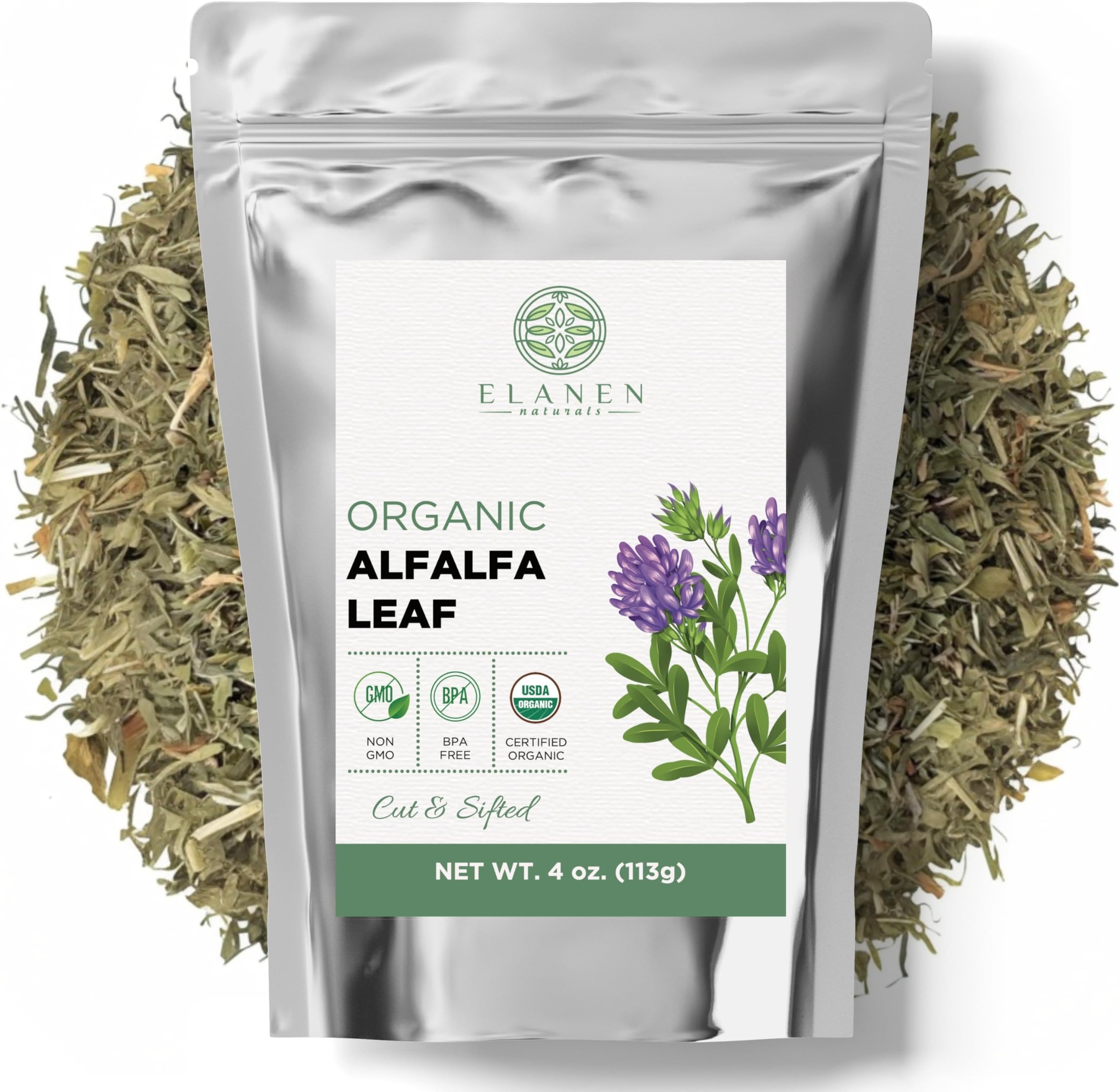 Organic Alfalfa Leaf 4 oz. (113g), USDA Certified Organic Alfalfa Herb Loose Tea, Medicago Sativa, Cut & Sifted