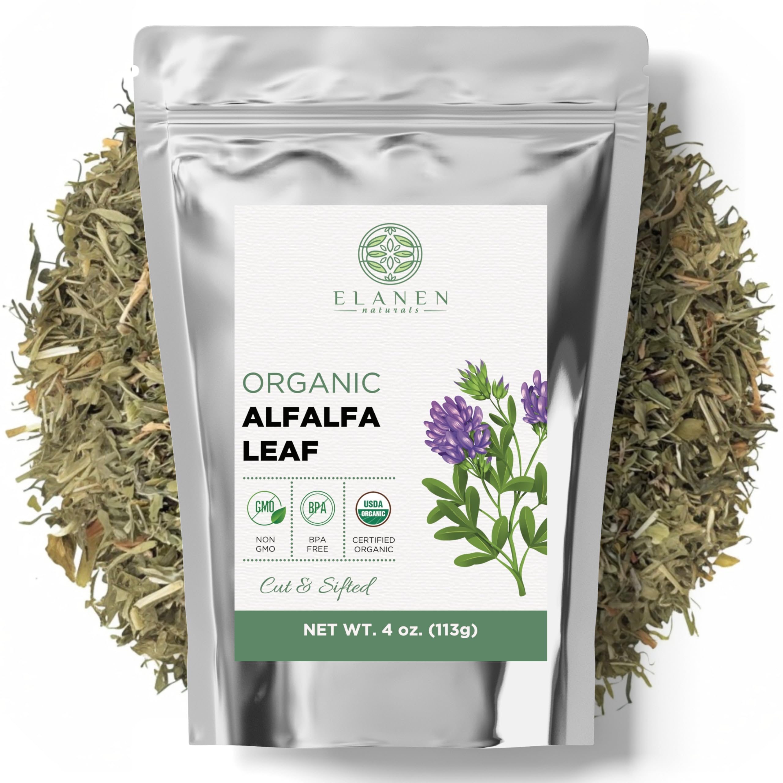 Organic Alfalfa Leaf 4 oz. (113g), USDA Certified Organic Alfalfa Herb Loose Tea, Medicago Sativa, Cut & Sifted