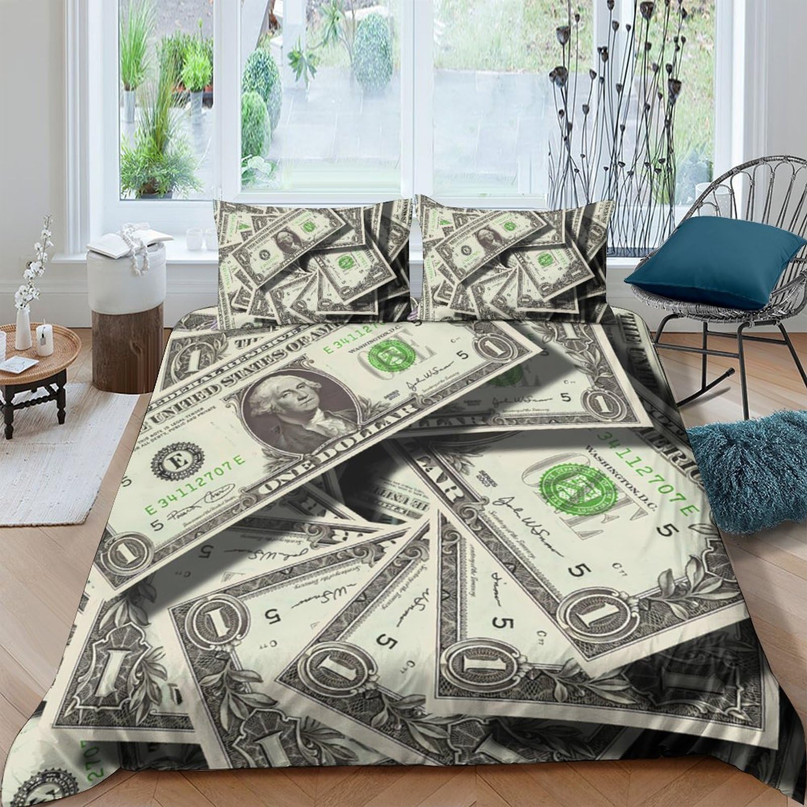 Ctjqhvkz Style-3 3D Printed Money Dollar Fitted Sheet Microfiber Soft Non-Slip Banknote Bed Cover For Bedroom Dorm Decor Mattress Protection Single（135X200cm）
