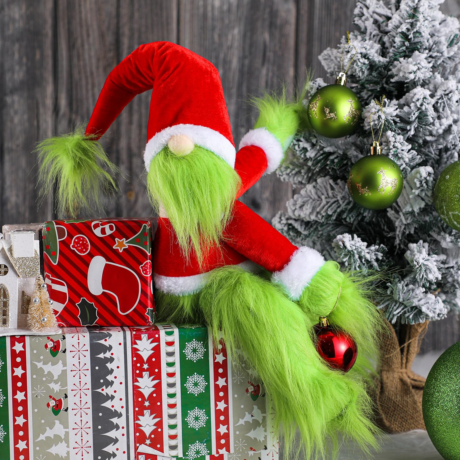 Gejoy Cimier de sapin de Noël amusant en peluche pour sapin de Noël - 60 cm - Vert