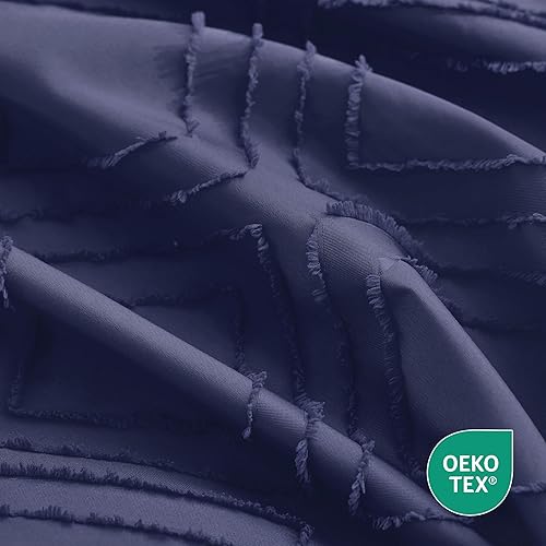 Miniatura 4 de JELLYMONI Funda de edredón azul marino tamaño King  Juego de funda de edredón de microfibra copetuda de 3 piezas, funda de edredón bohemia con