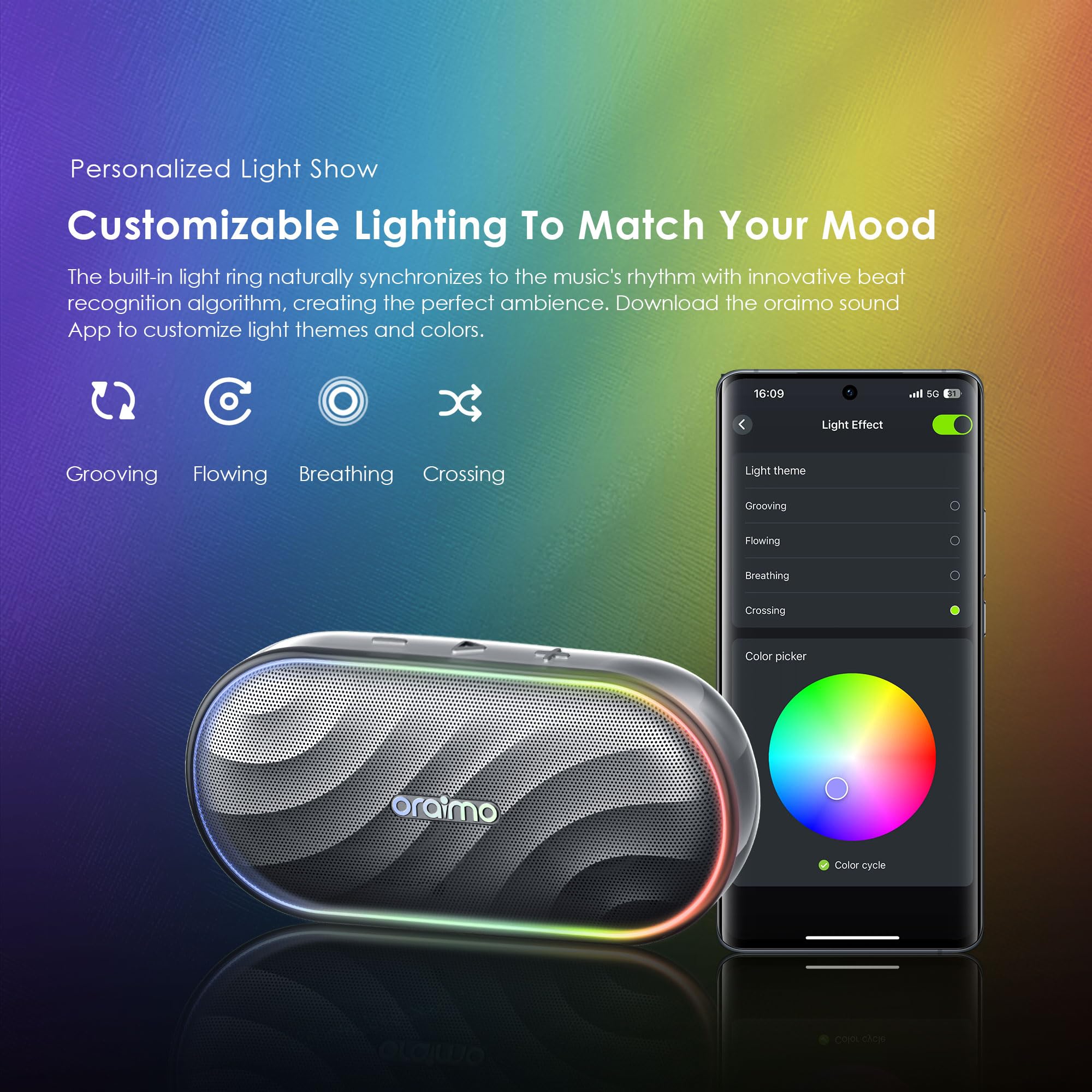 Oraimo SpaceBox Cassa Bluetooth Portatile Con Luci LED, App, 30H Di Autonomia E Microfono HD - Perfetta Per Feste E Karaoke