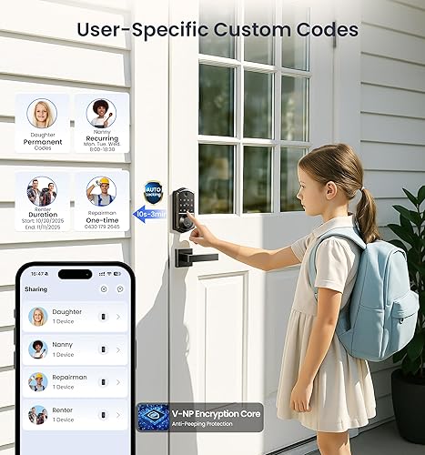 Miniatura 4 de Veise VE017 - Cerradura inteligente de puerta con huella digital, control de aplicación, entrada sin llave 7 en 1, bloqueo automático, puerto de