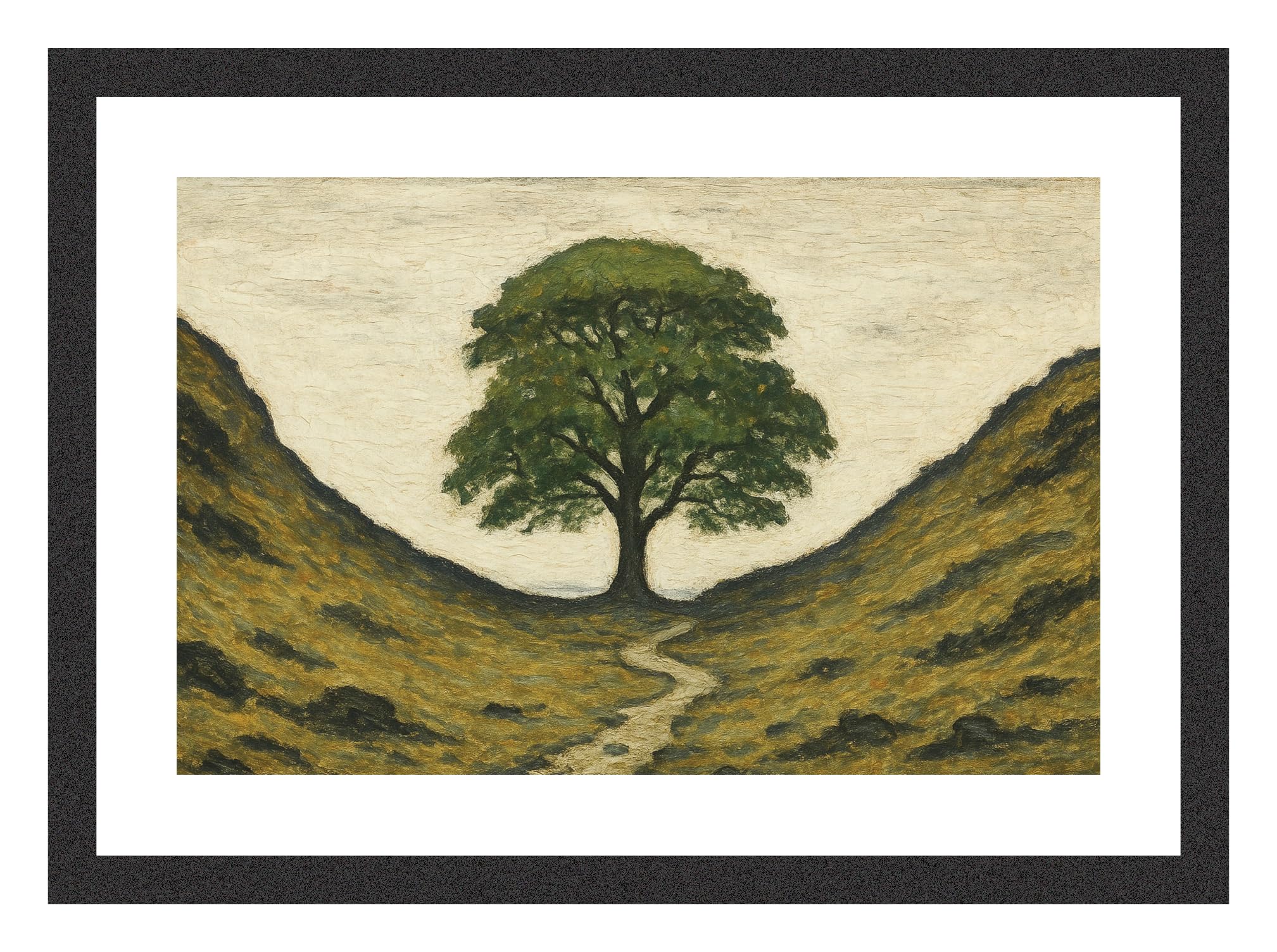 Greetingles Black Framed Lowry Style Print. Large A3 Size 45 x 30cm (Sycamore Gap) — image 1