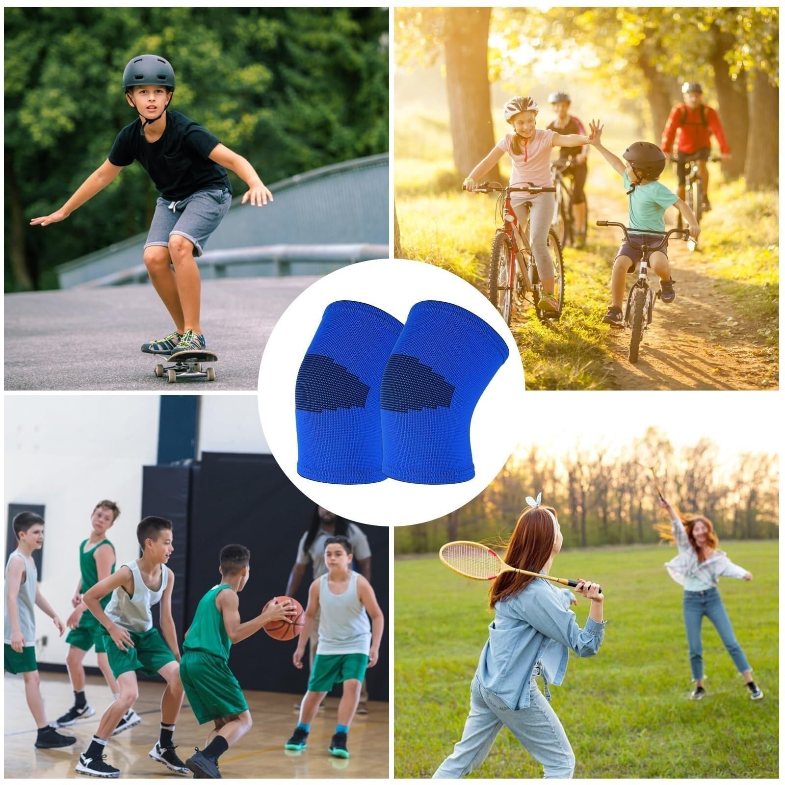 Ginocchiera Ginocchiere, Traspiranti, Elastiche, morbide, Adatte per Basket, pallavolo Tutore Ginocchio(Blue,Large)